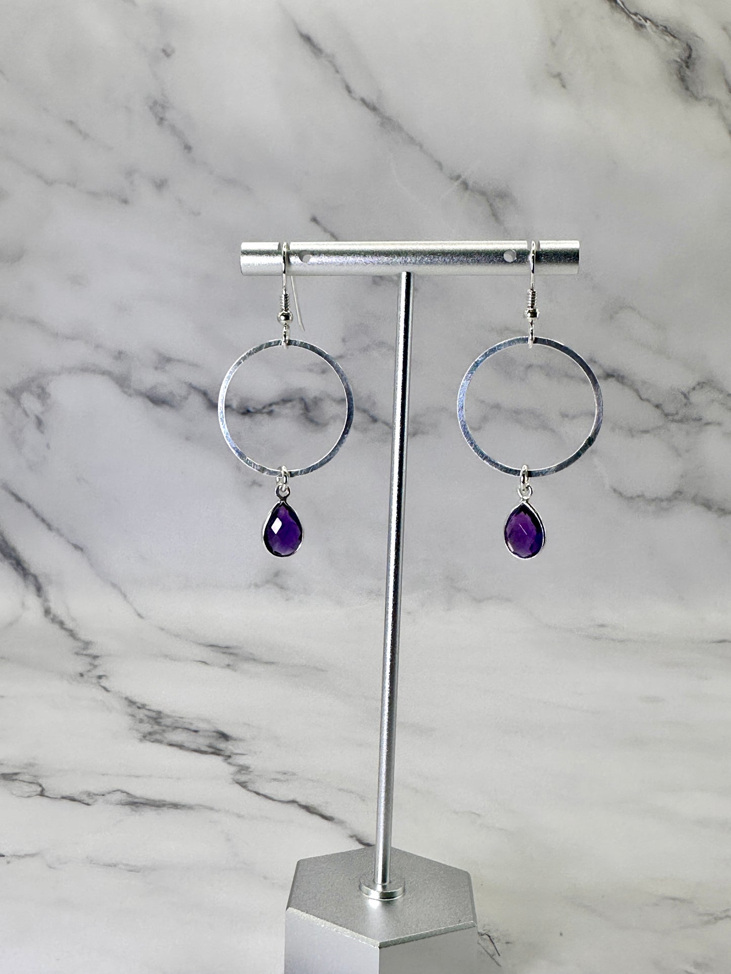 Silver Hoop Earrings with Gemstones
