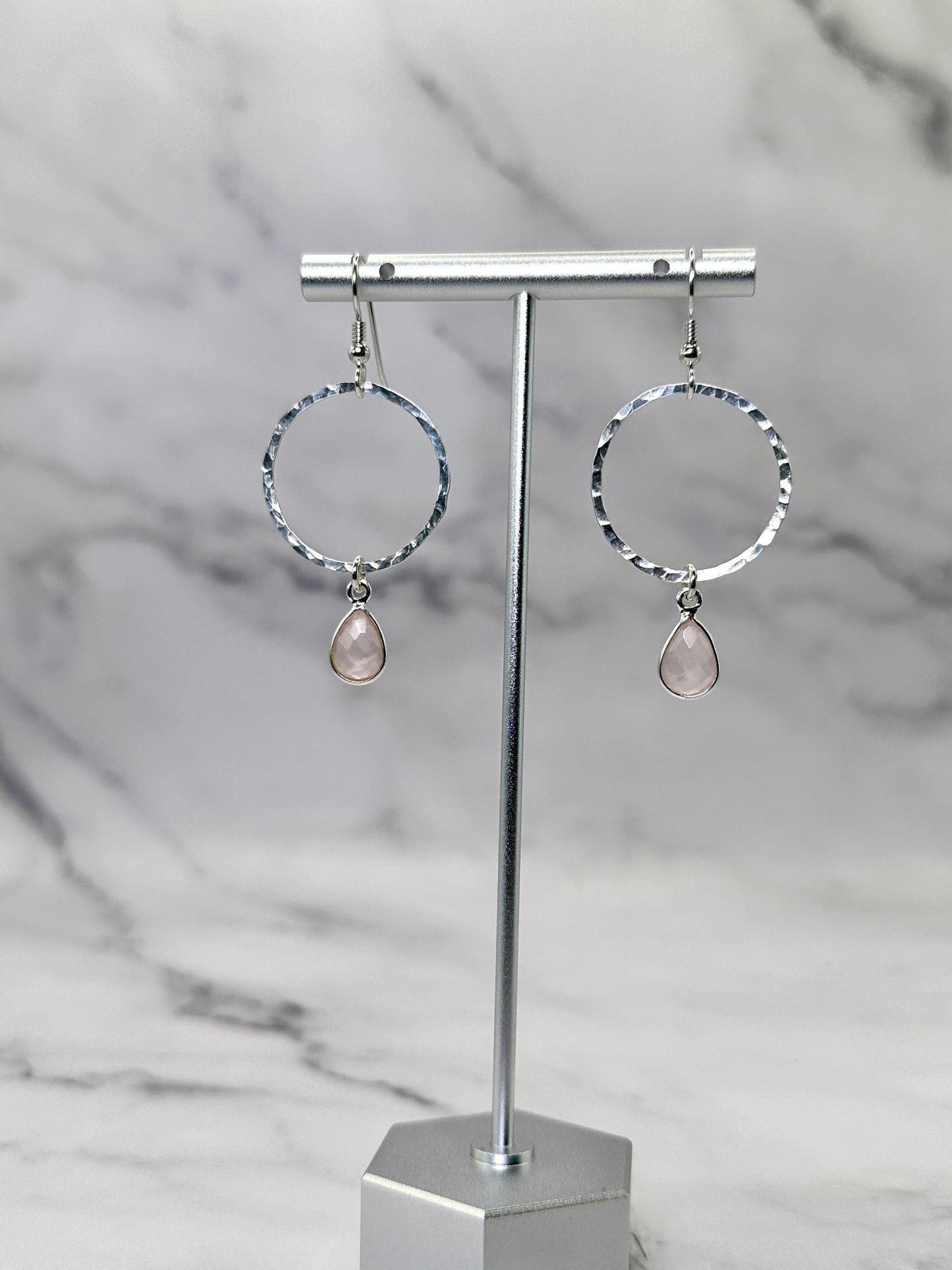 Silver Hoop Earrings with Gemstones