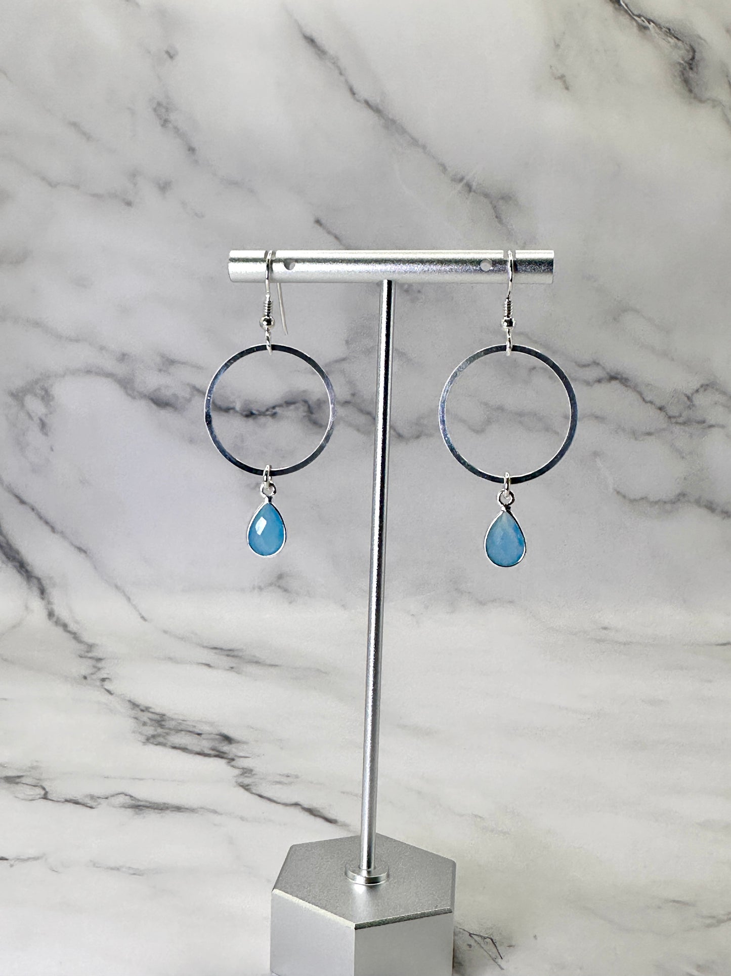 Silver Hoop Earrings with Gemstones