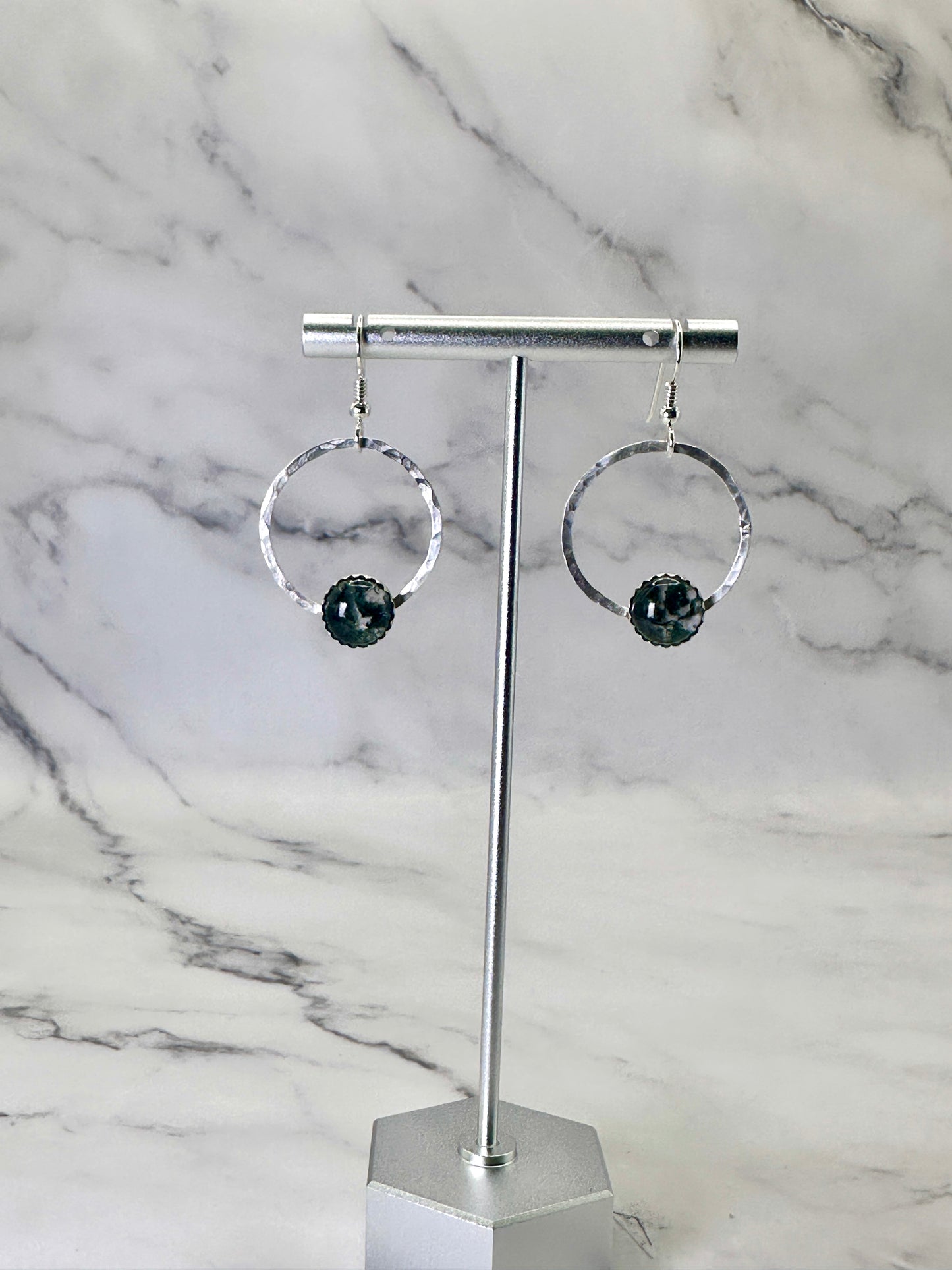 Silver Hoop Earrings with Gemstones