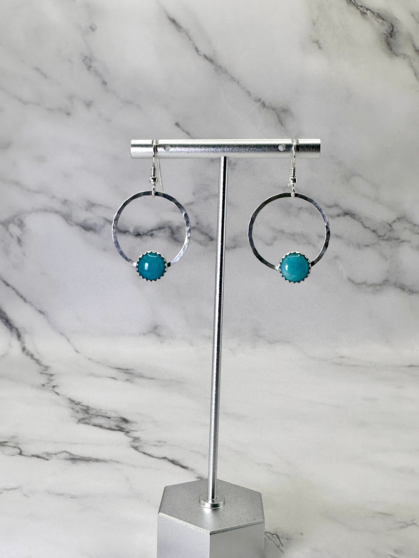 Silver Hoop Earrings with Gemstones