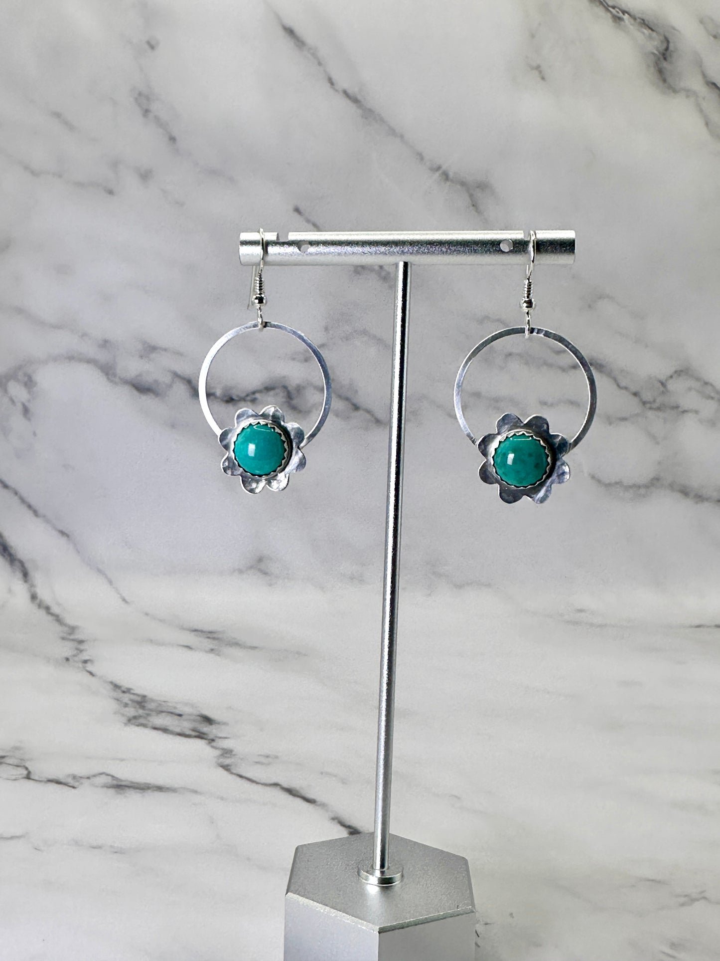 Silver Hoop Earrings with Gemstones