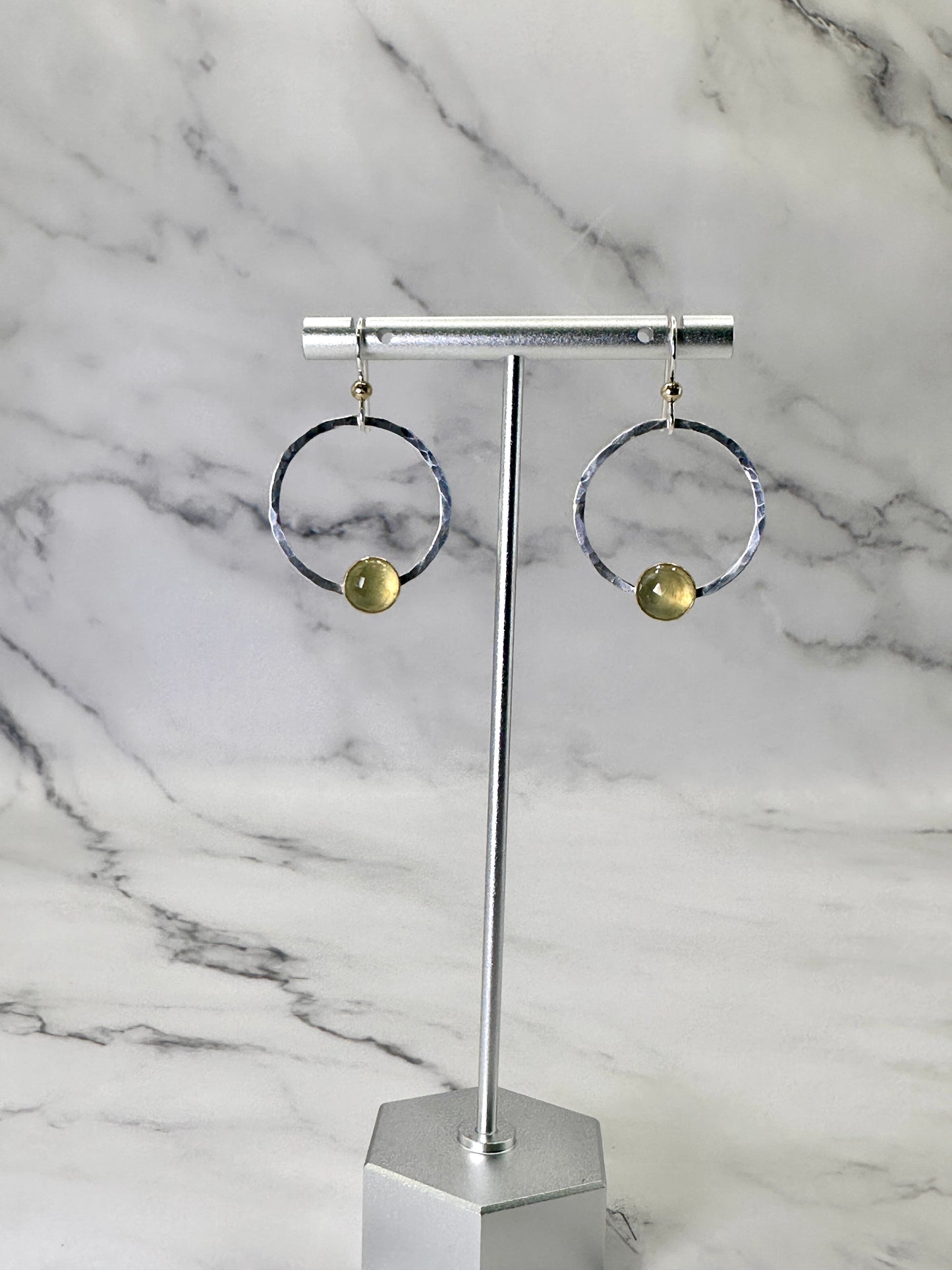 Silver Hoop Earrings with Gemstones