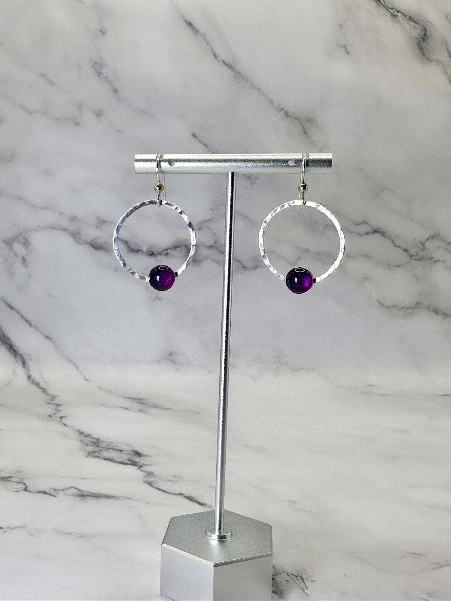Silver Hoop Earrings with Gemstones