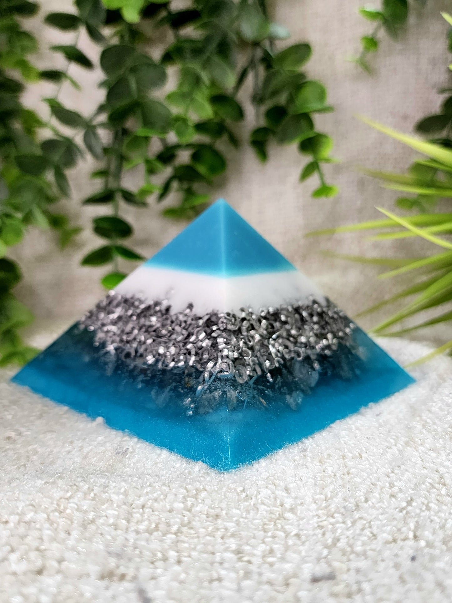 CYAN - Orgonite Pyramid - EMF Protector - White Quartz and Aluminum Metal