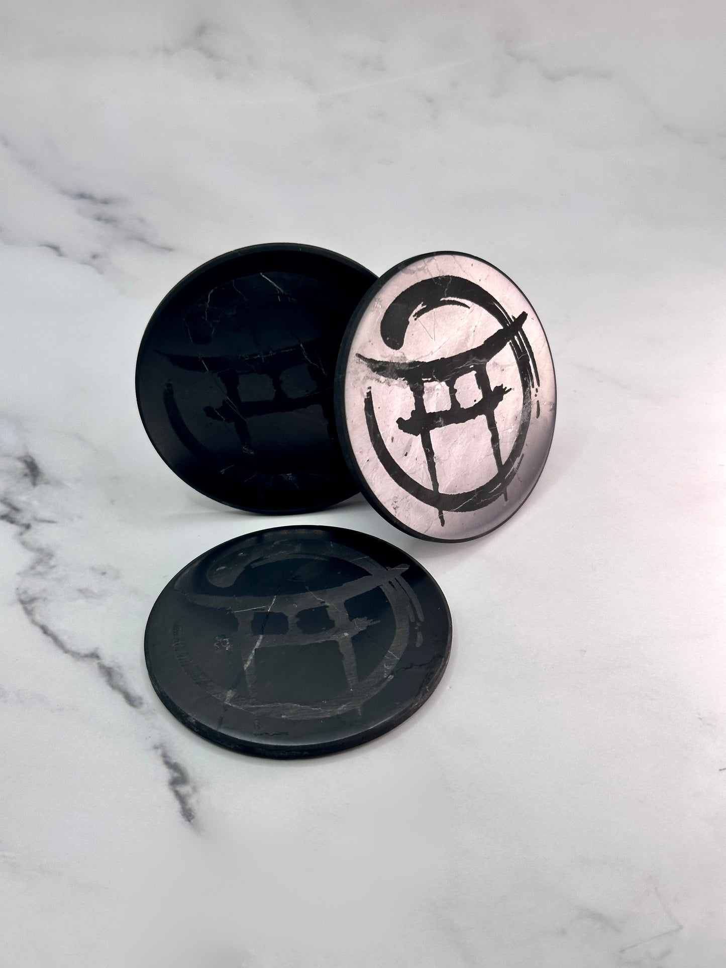 BEYOND MYSTIC SPECIAL EDITION SHUNGITE ROUND PHONE PLATES! - EMF Protection - Hand Cut Genuine Natural Shungite Phone Plate High Quality Black Lustrous Gemstone from Russia