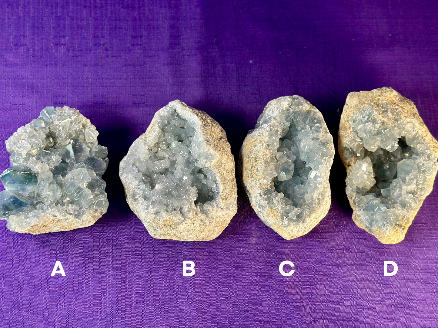 Celestite Polished Cluster, Celestite Geode Free Shape w. Druse, Standing Celestite Healing Crystal