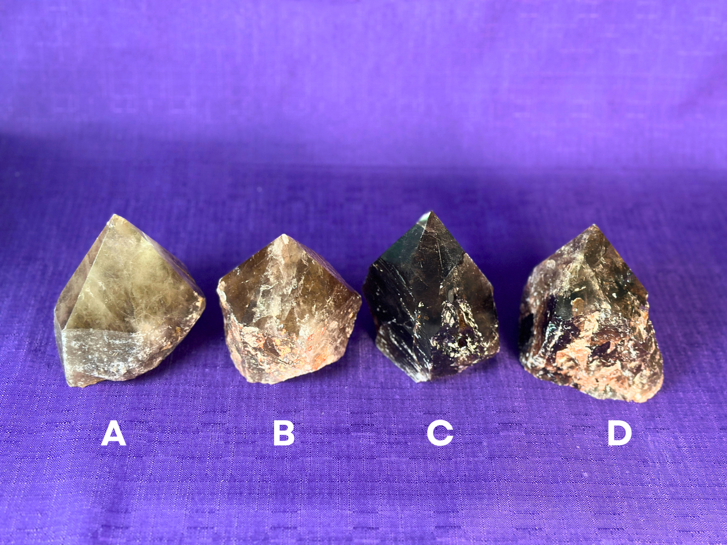 Smoky Quartz Top Polished Rough Point — Standing Smoky Quartz Crystal with Cut Base