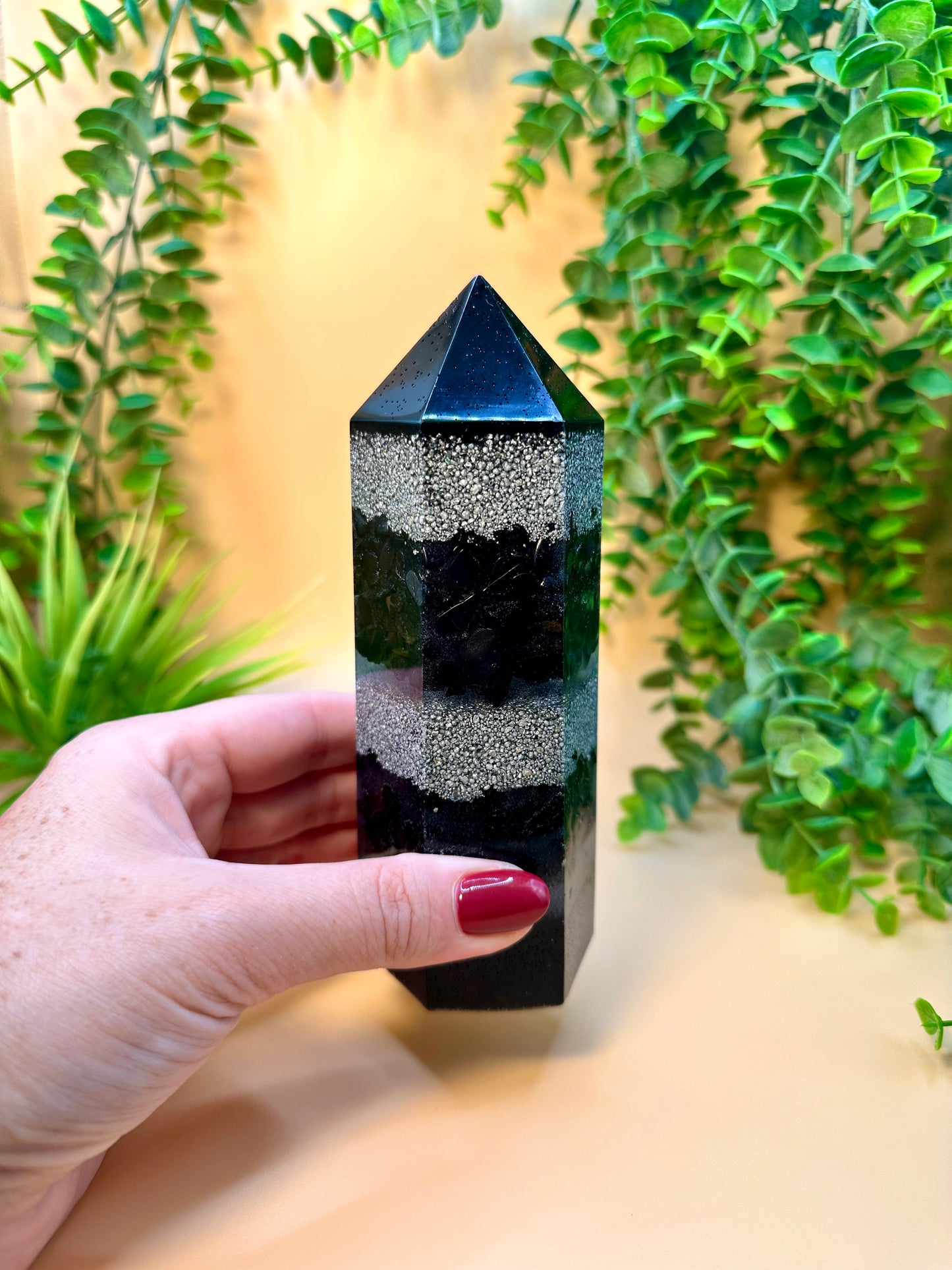 CAREER & LIFE PATH - Orgonite Tower - EMF Protector - Shungite, Black Tourmaline & Black Obsidian with Aluminum Metals