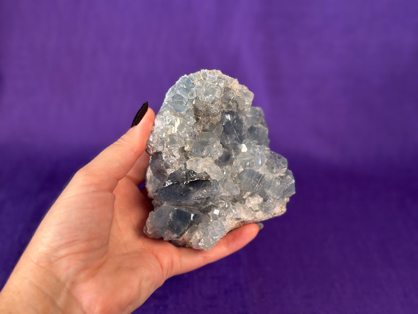 Celestite Polished Cluster, Celestite Geode Free Shape w. Druse, Standing Celestite Healing Crystal