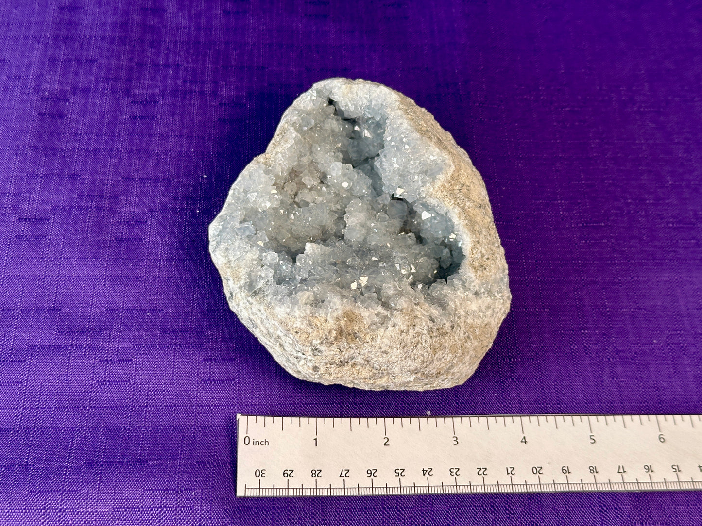 Celestite Polished Cluster, Celestite Geode Free Shape w. Druse, Standing Celestite Healing Crystal