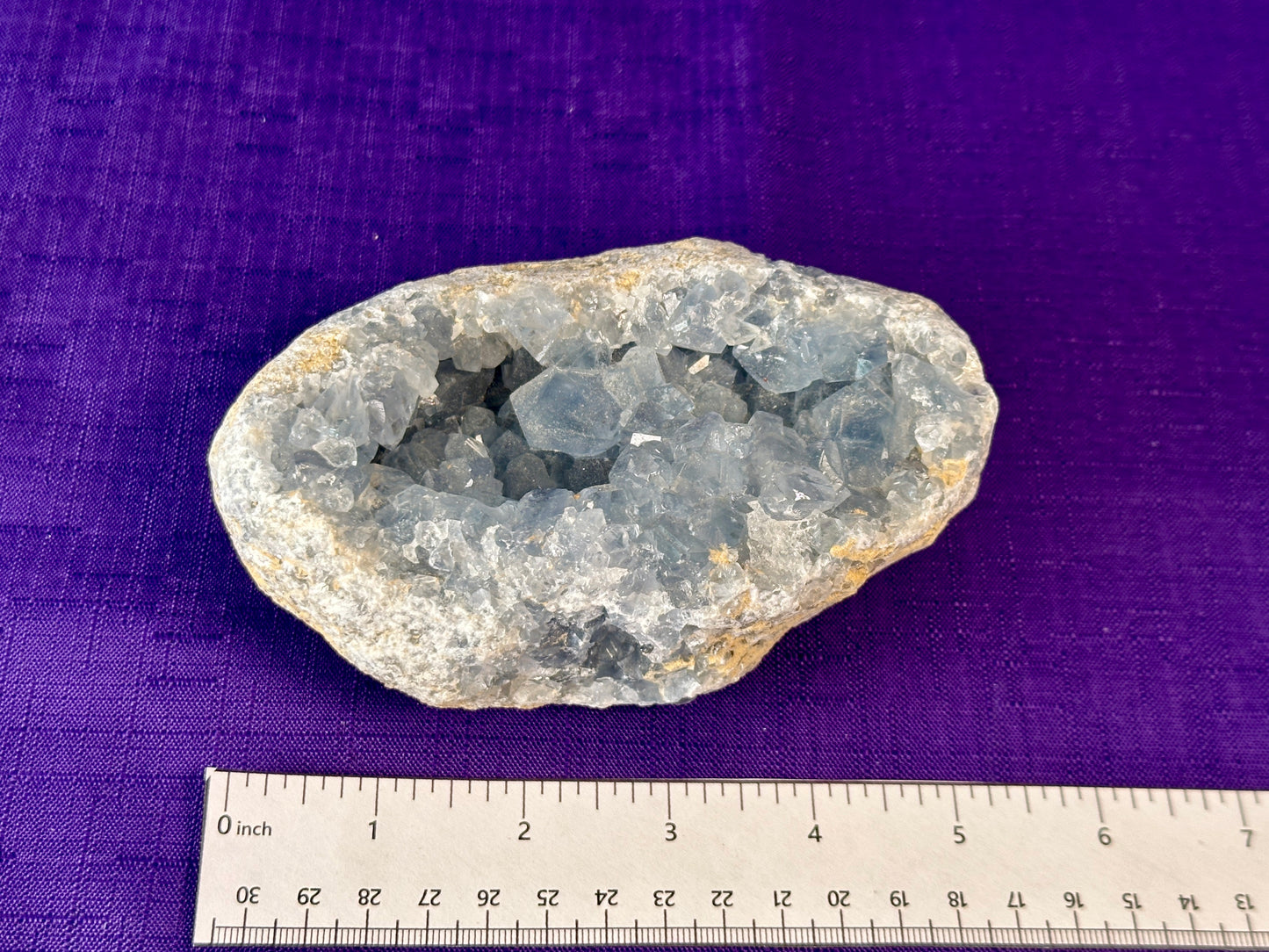 Celestite Polished Cluster, Celestite Geode Free Shape w. Druse, Standing Celestite Healing Crystal