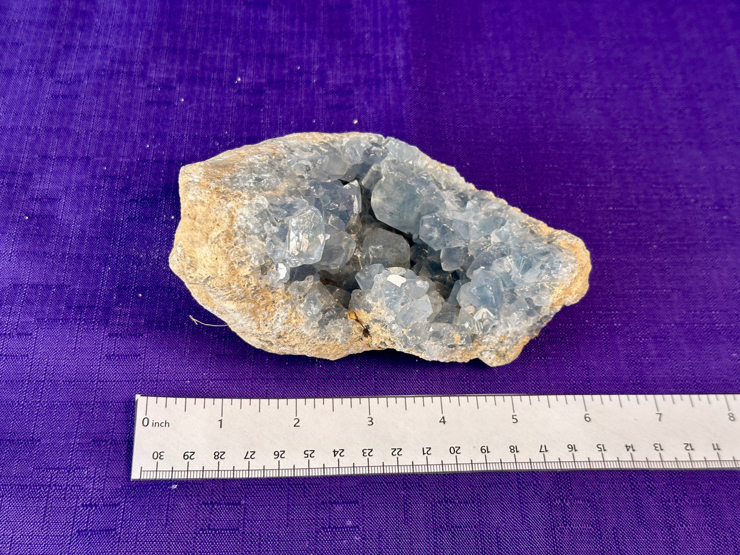 Celestite Polished Cluster, Celestite Geode Free Shape w. Druse, Standing Celestite Healing Crystal