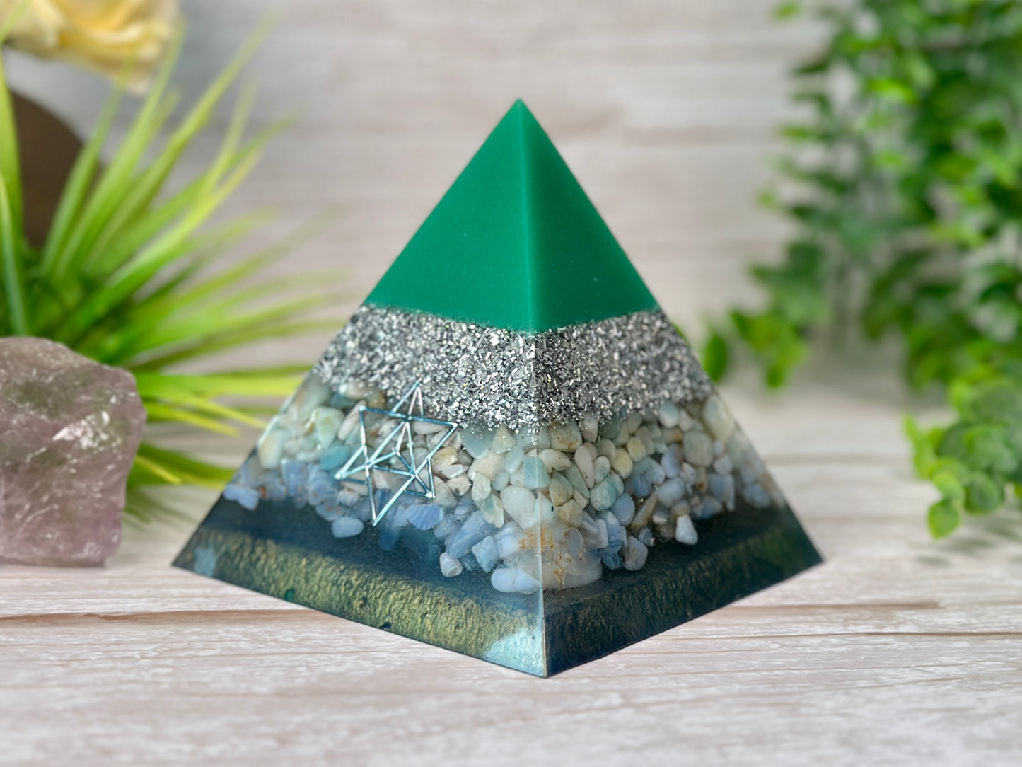 FORGIVENESS - Beginners Series - Orgonite Pyramid - EMF Protector - Blue Lace Agate, Amazonite and Aluminum Metals