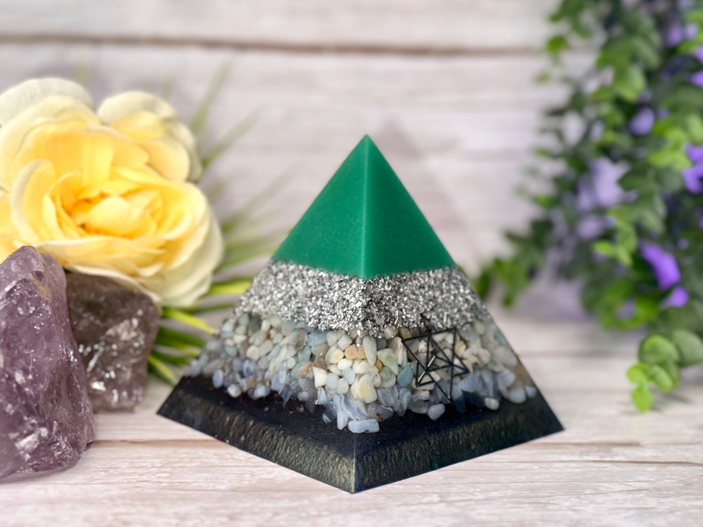 FORGIVENESS - Beginners Series - Orgonite Pyramid - EMF Protector - Blue Lace Agate, Amazonite and Aluminum Metals