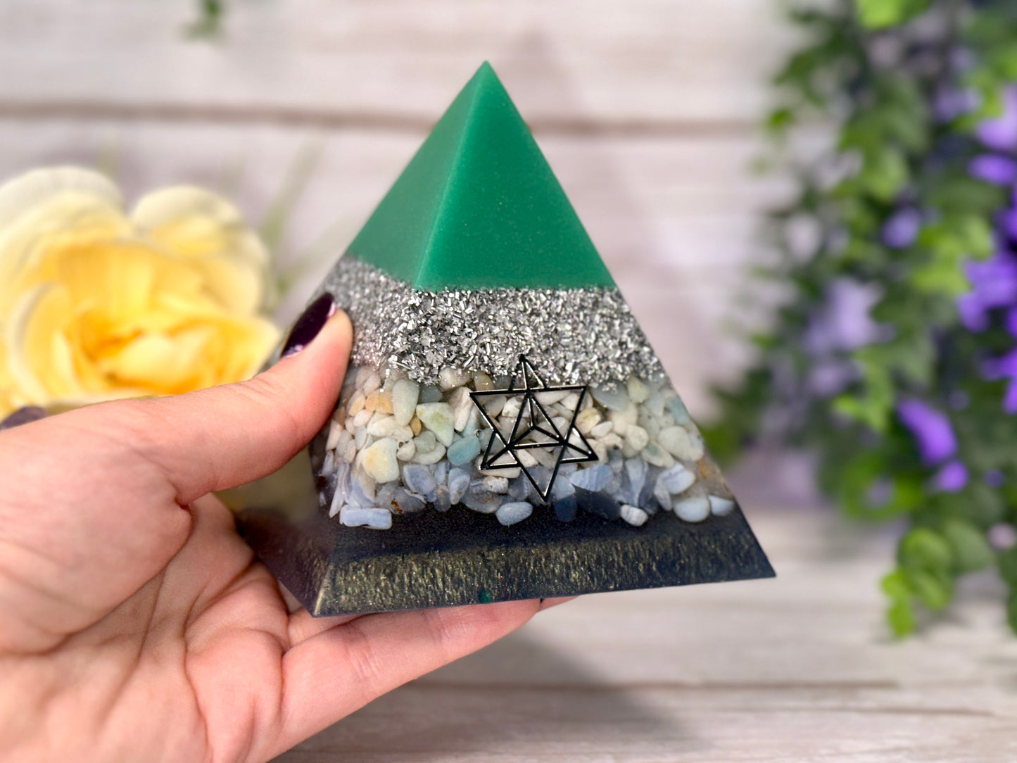 FORGIVENESS - Beginners Series - Orgonite Pyramid - EMF Protector - Blue Lace Agate, Amazonite and Aluminum Metals