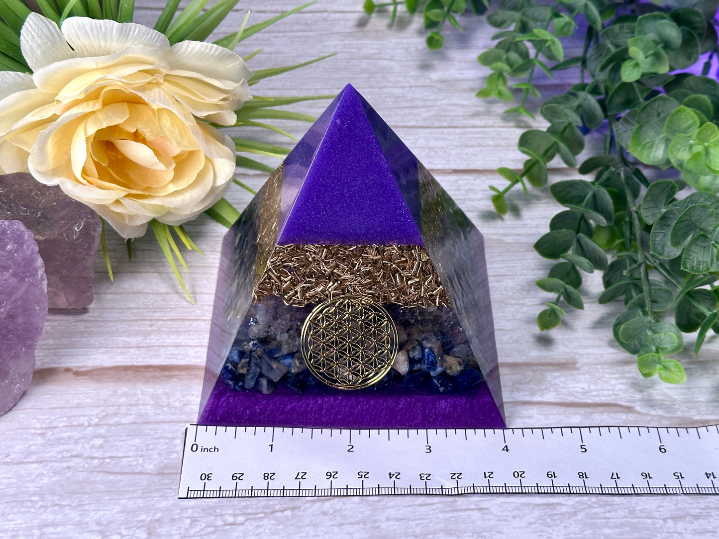 UNDERSTANDING - Beginners Series - Orgonite Pyramid - EMF Protector - Ametrine, Sodalite and Brass Metals