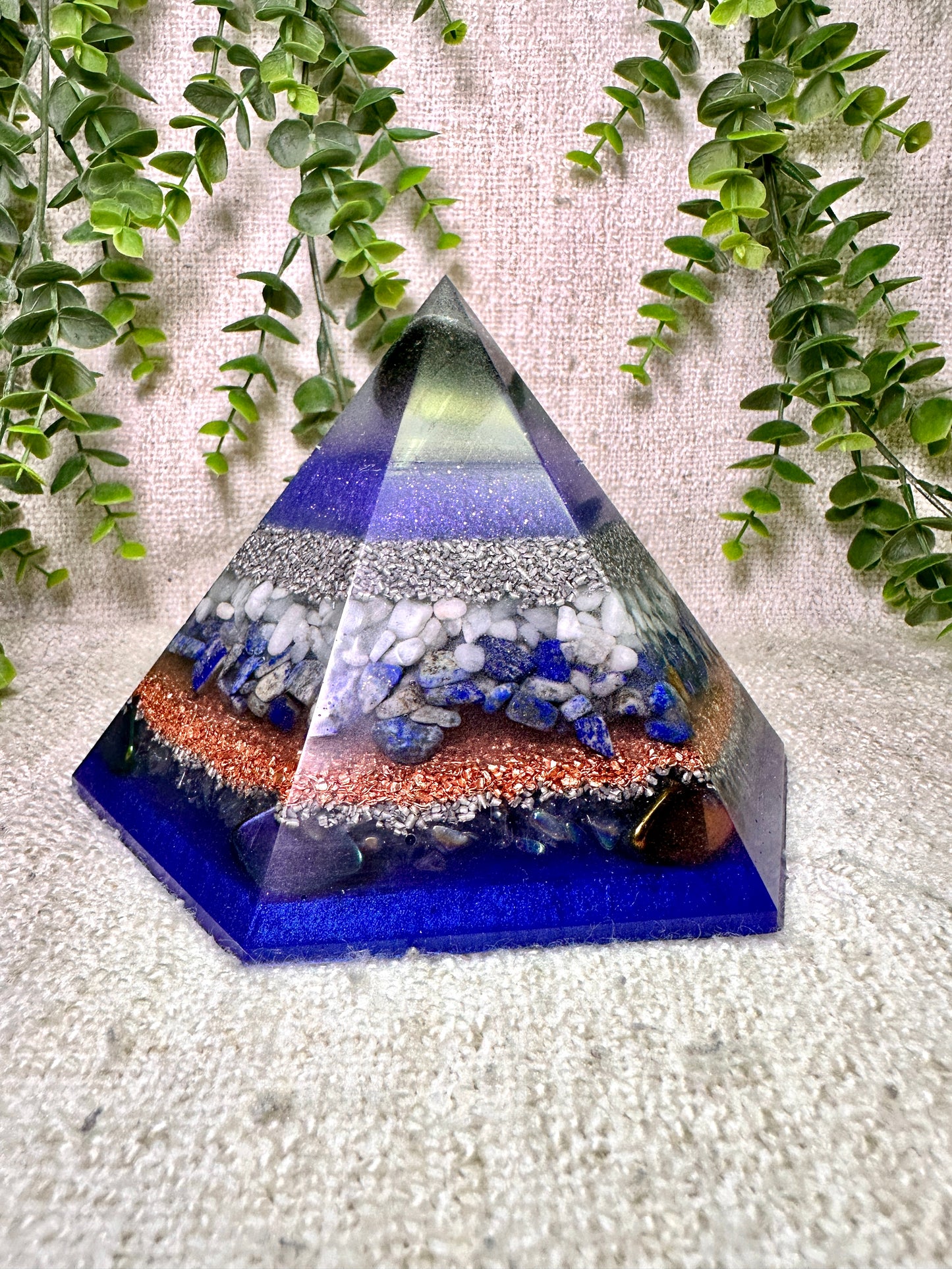 STARSEEDS - Special Edition Hexagonal Pyramid! - EMF Protector - Tektite, Aquamarine, Lapis Lazuli, Aura Quartz and Rainbow Hematite with Aluminum and Copper Metals