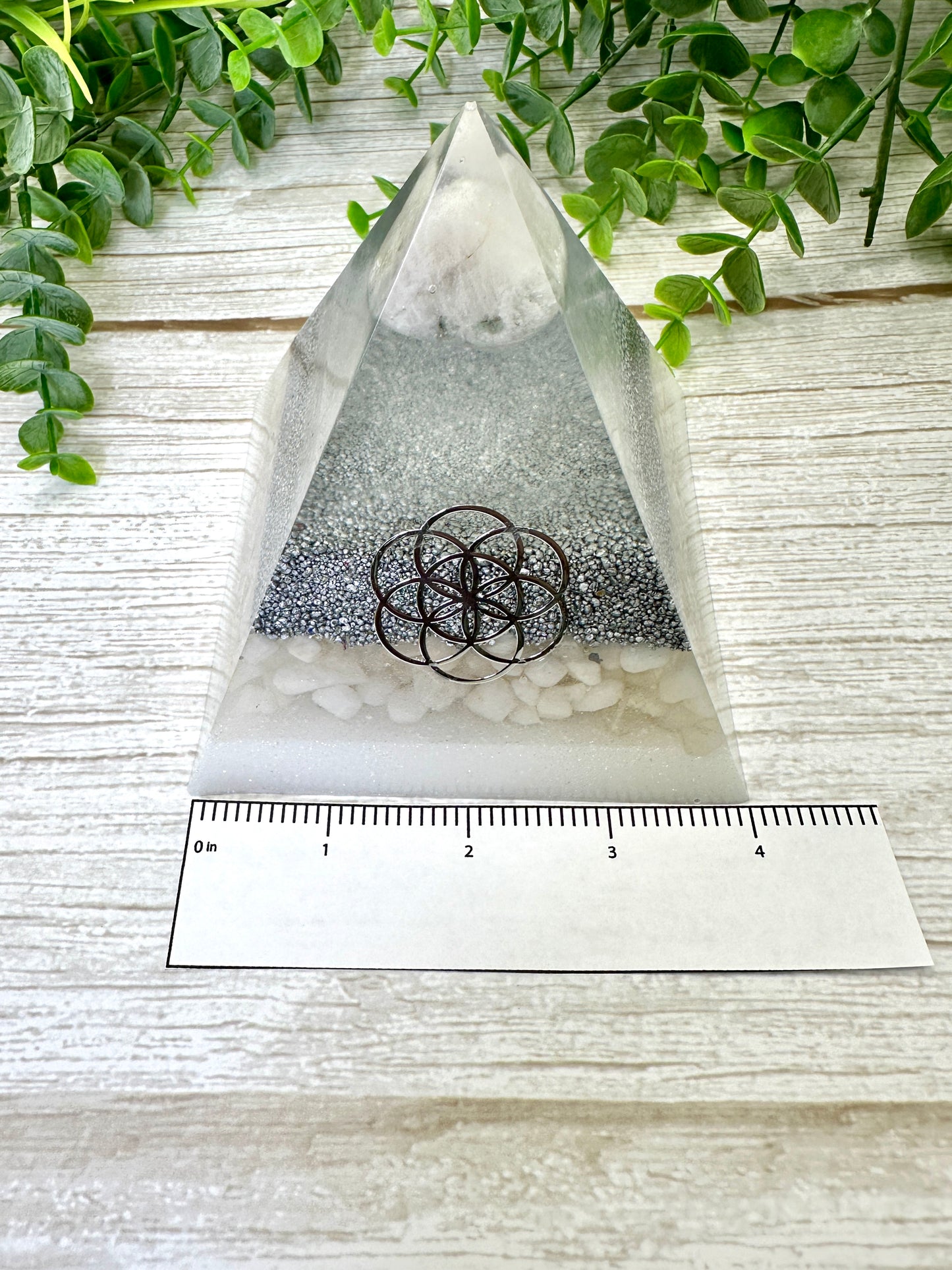 CLEARING - Beginners Series - Orgonite Pyramid - EMF Protector - Moonstone, White Milky Quartz with Aluminum Metal