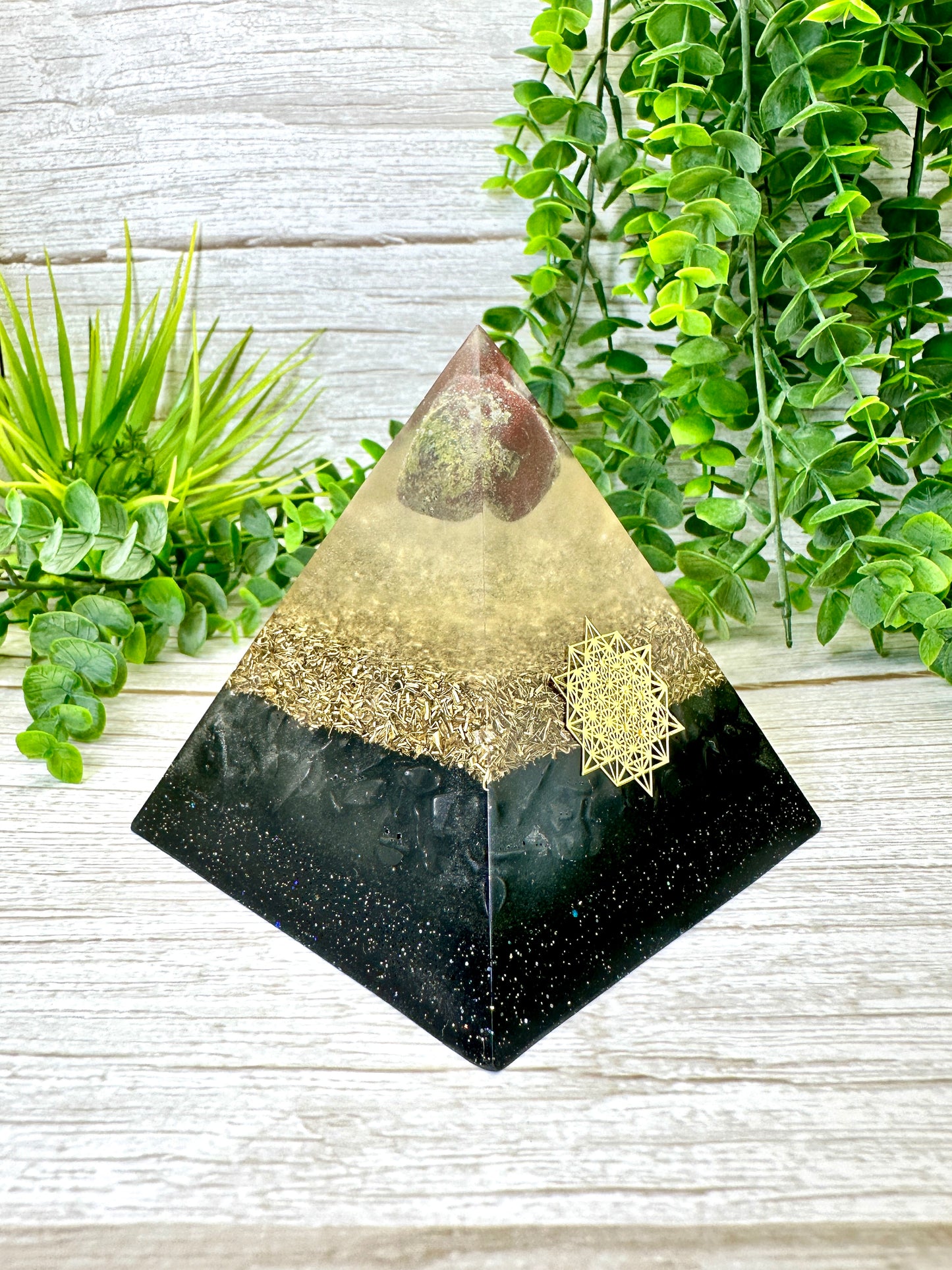 PROTECTION - Beginners Series - Orgonite Pyramid - EMF Protector - Dragon Bloodstone, Shungite with Brass Metal