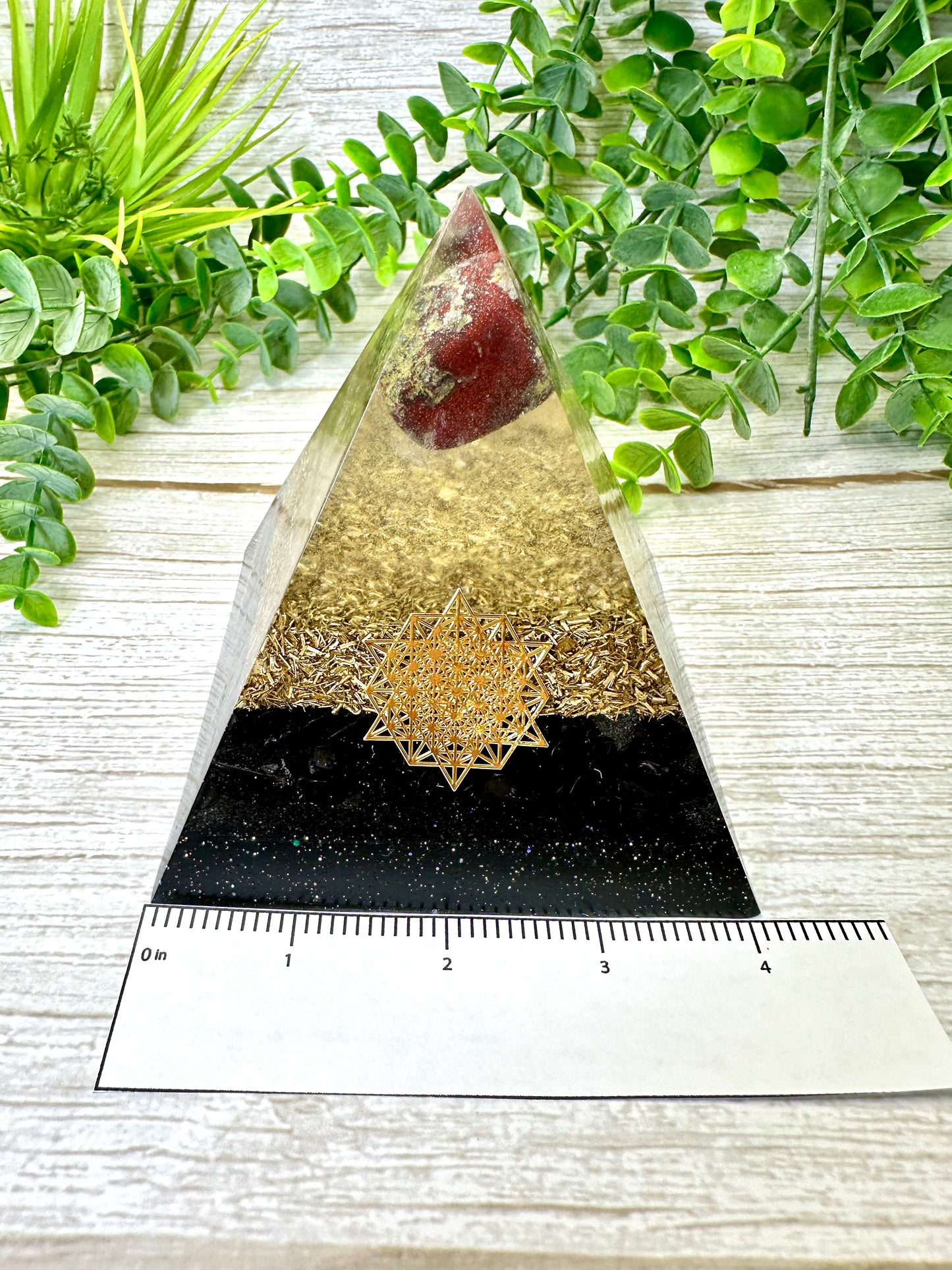 PROTECTION - Beginners Series - Orgonite Pyramid - EMF Protector - Dragon Bloodstone, Shungite with Brass Metal
