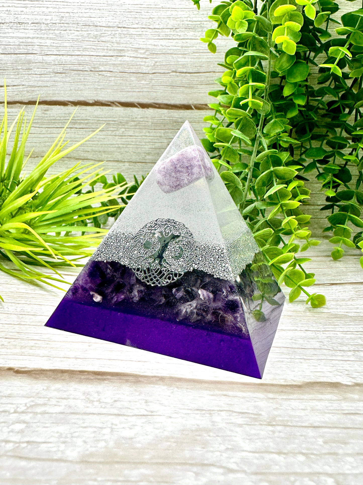 SLEEP & RELAXATION - Beginners Series - Orgonite Pyramid - EMF Protector - Lepidolite, Amethyst Crystal and Aluminum Metals