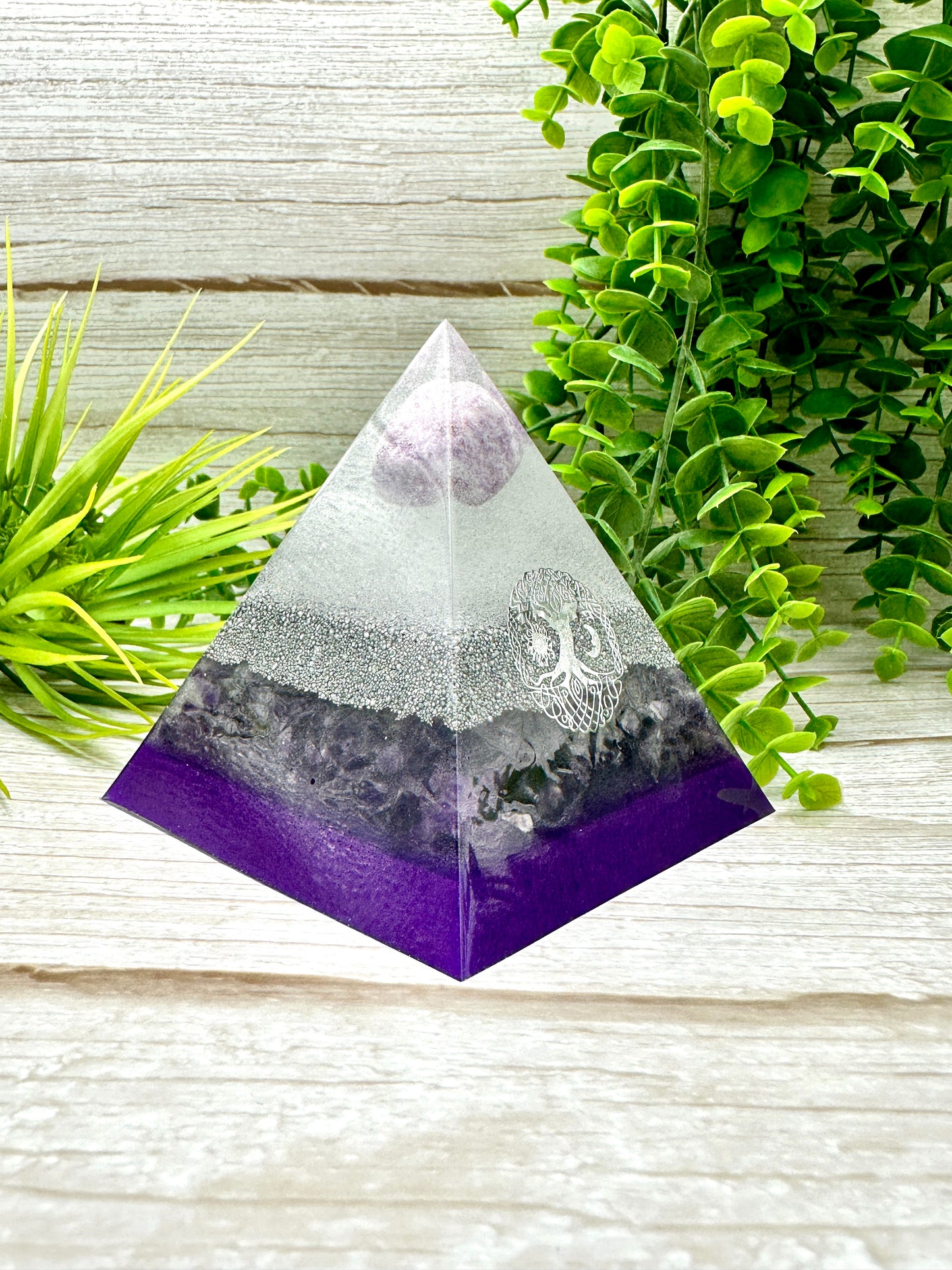 SLEEP & RELAXATION - Beginners Series - Orgonite Pyramid - EMF Protector - Lepidolite, Amethyst Crystal and Aluminum Metals