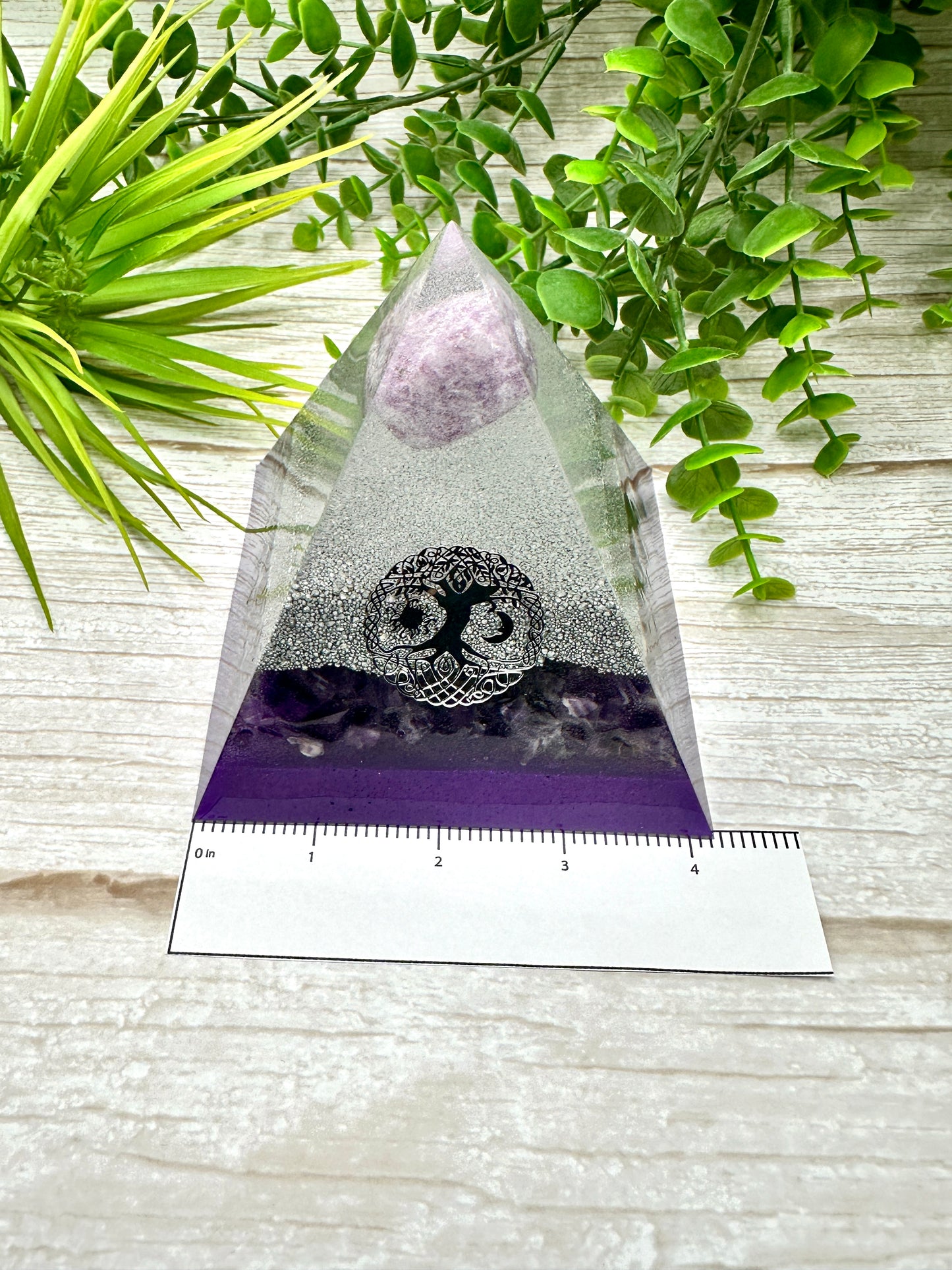 SLEEP & RELAXATION - Beginners Series - Orgonite Pyramid - EMF Protector - Lepidolite, Amethyst Crystal and Aluminum Metals