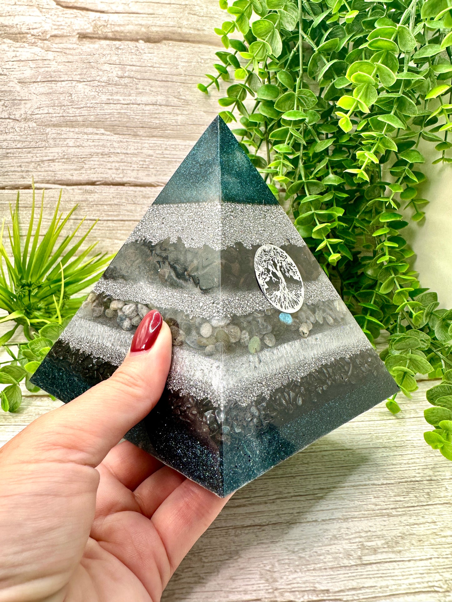 JASON - Orgonite Pyramid - EMF Protector - Black Tourmaline, Labradorite, Hematite and Aluminum Metals