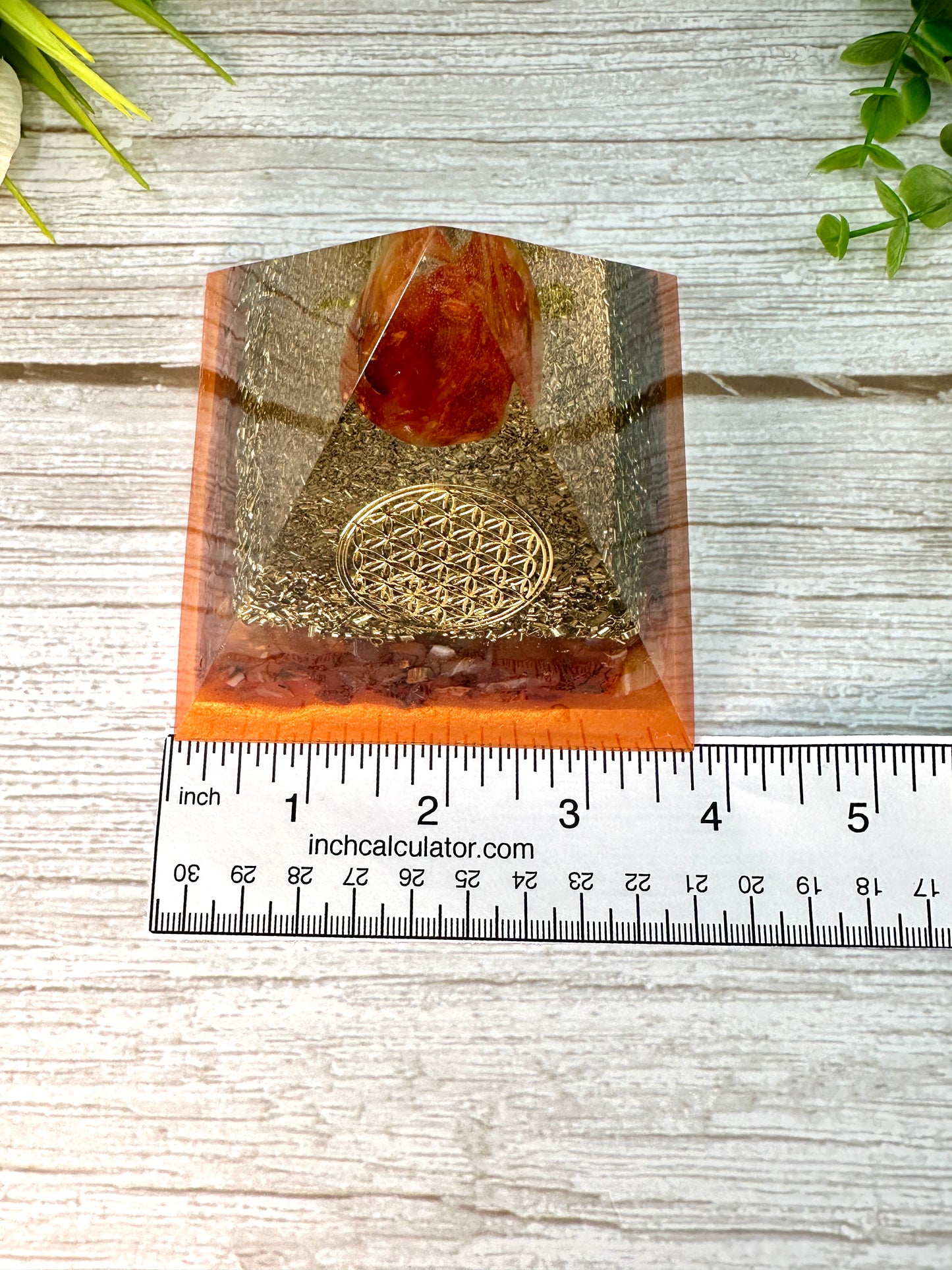 ENERGY- Beginners Series - Orgonite Pyramid - EMF Protector - Fire Agate and Carnelian with Brass Metals