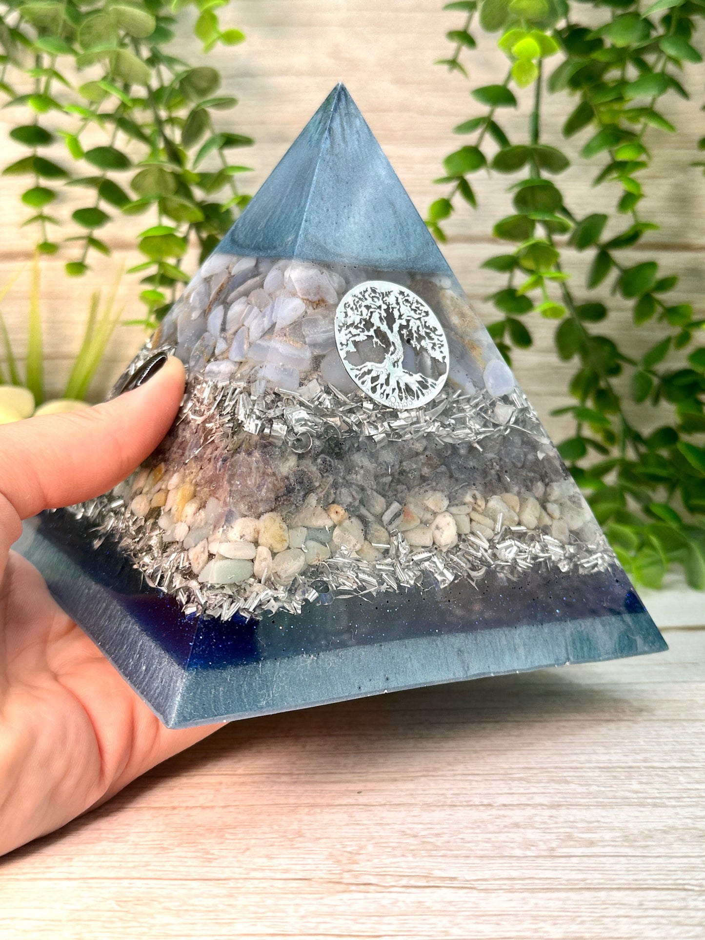 PATRICIA - Orgonite Pyramid - EMF Protector - Blue Chalcedony, Iolite, Amazonite and Aluminum Metals