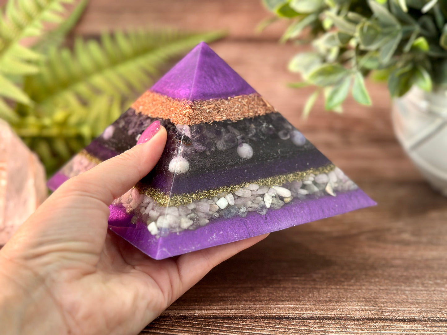 DAPHNE - Purple Flame Golden Ratio Special Edition Pyramid! - EMF Protector - Amethyst, Purple Opal, Kunzite & Morganite with Copper and Brass Metals
