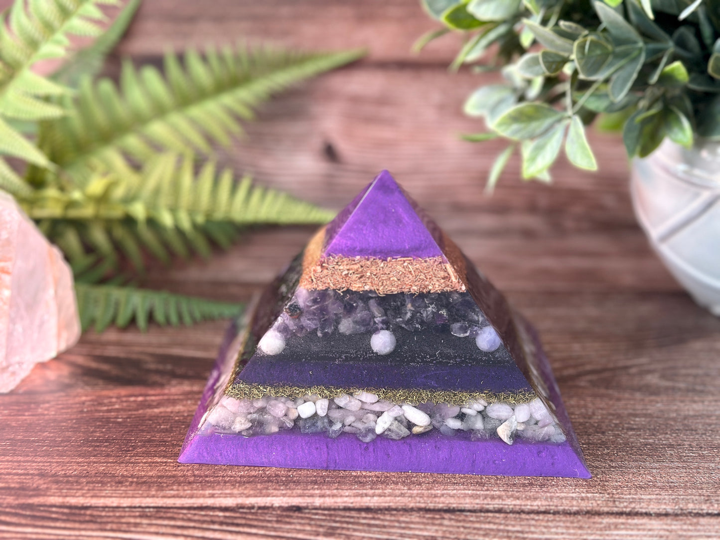 DAPHNE - Purple Flame Golden Ratio Special Edition Pyramid! - EMF Protector - Amethyst, Purple Opal, Kunzite & Morganite with Copper and Brass Metals