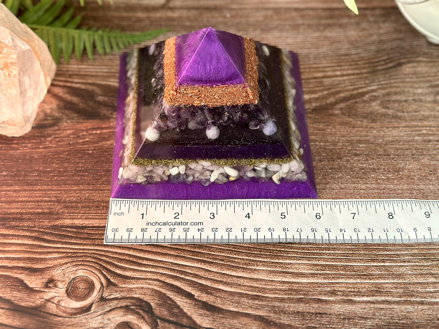 DAPHNE - Purple Flame Golden Ratio Special Edition Pyramid! - EMF Protector - Amethyst, Purple Opal, Kunzite & Morganite with Copper and Brass Metals