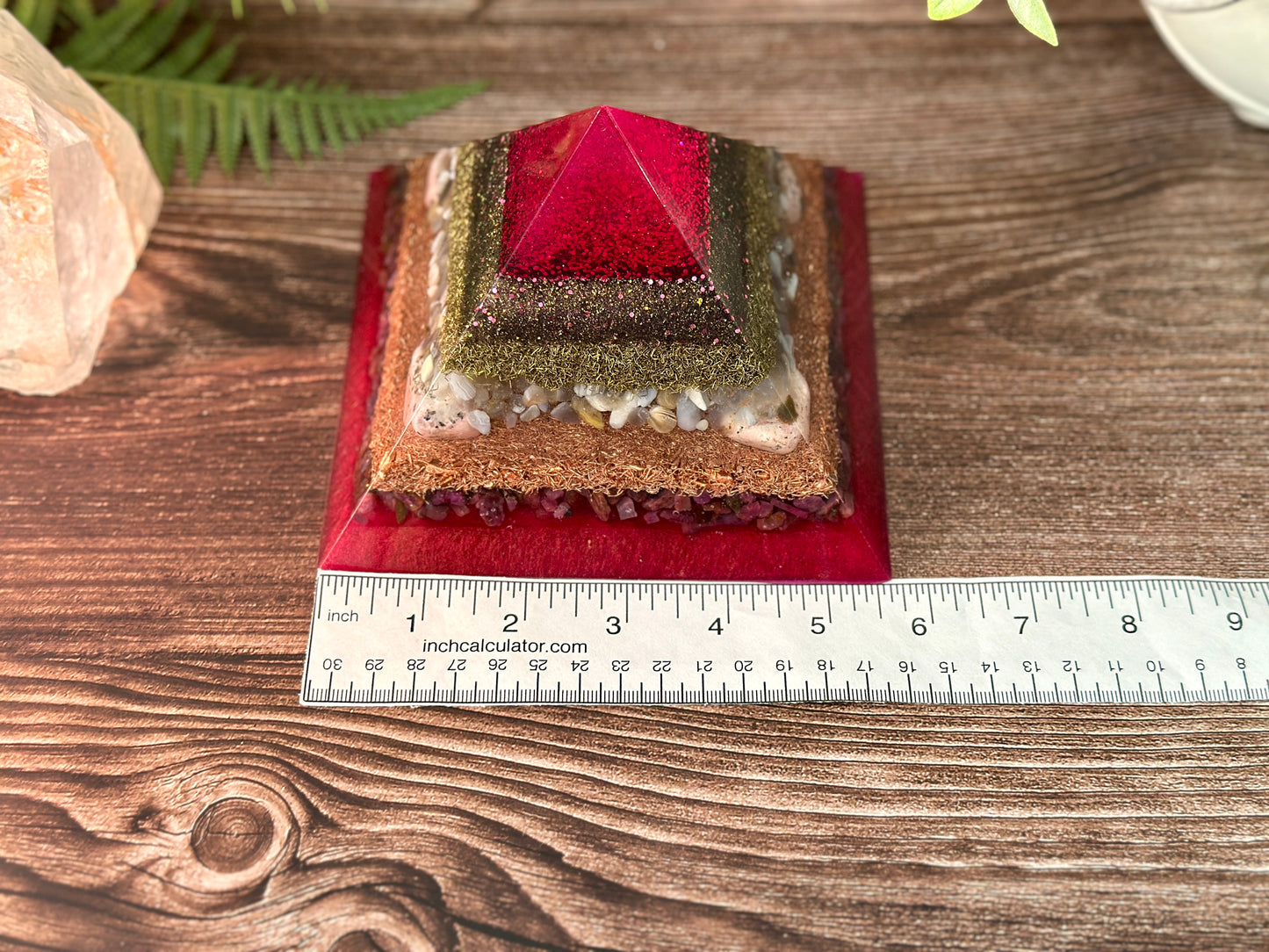 VALERIA - Purple Flame Golden Ratio Special Edition Pyramid! - EMF Protector - Botswana Agate, Rhodonite and Ruby with Copper and Brass Metals