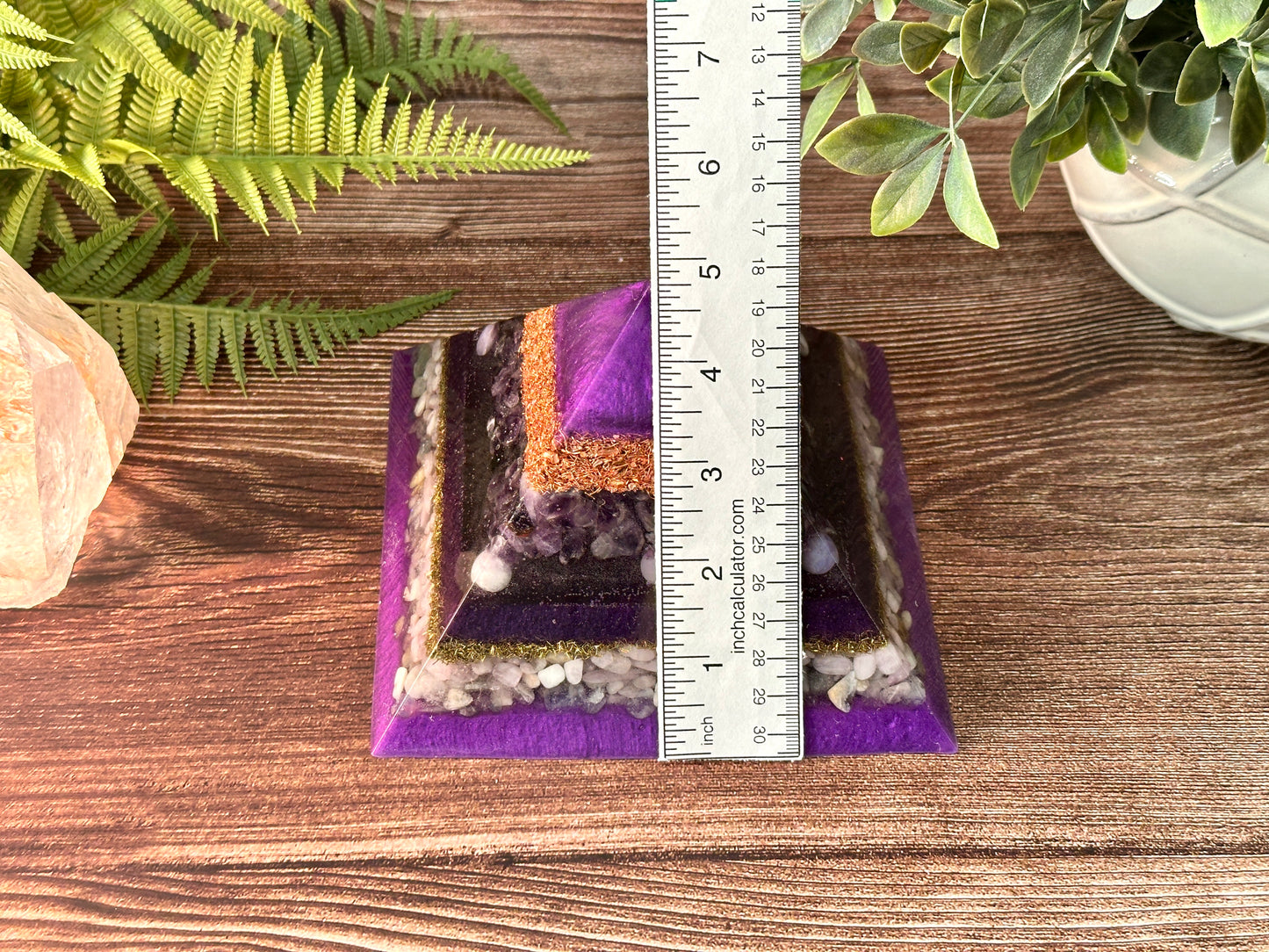 DAPHNE - Purple Flame Golden Ratio Special Edition Pyramid! - EMF Protector - Amethyst, Purple Opal, Kunzite & Morganite with Copper and Brass Metals