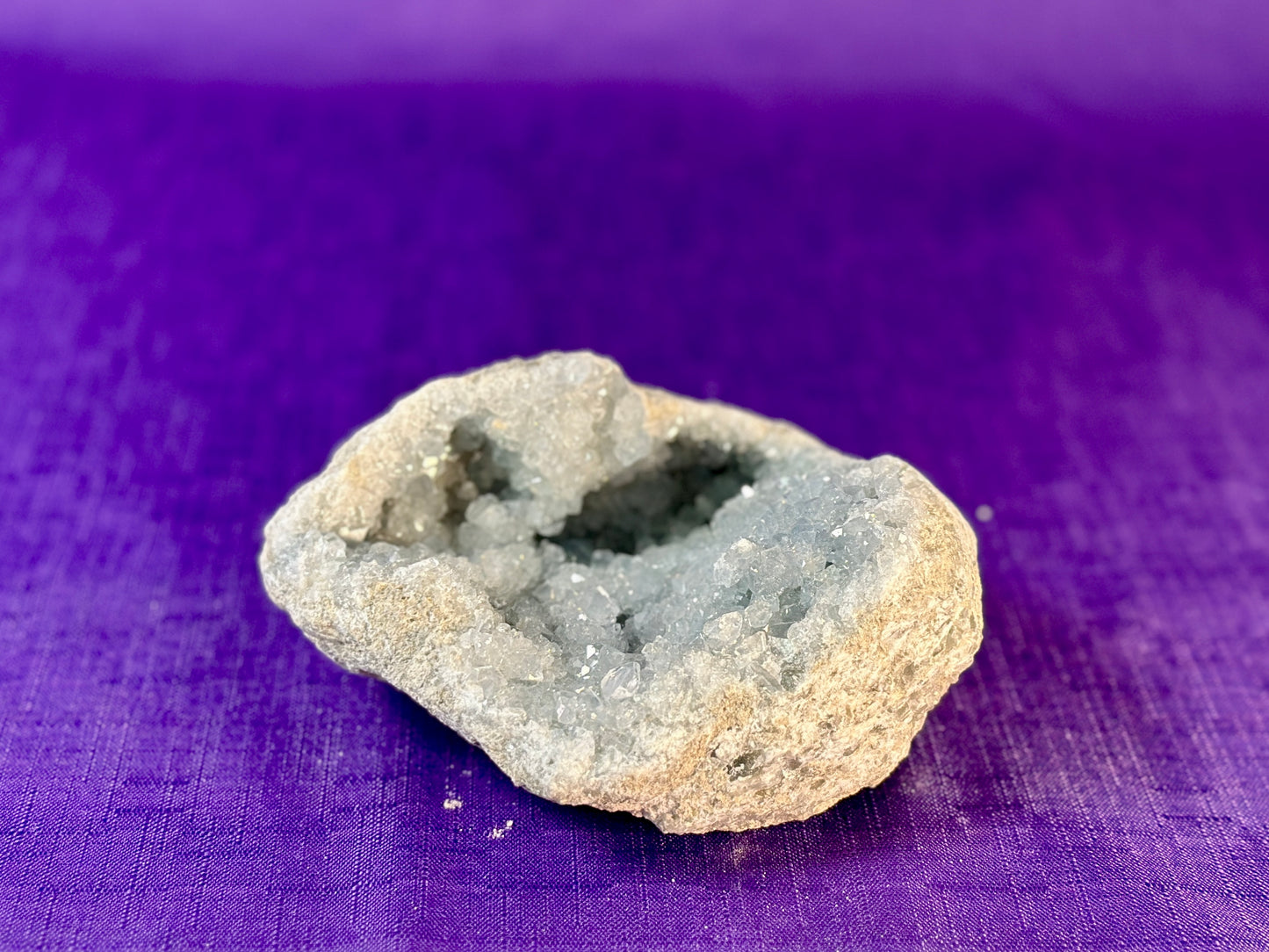 Celestite Polished Cluster, Celestite Geode Free Shape w. Druse, Standing Celestite Healing Crystal