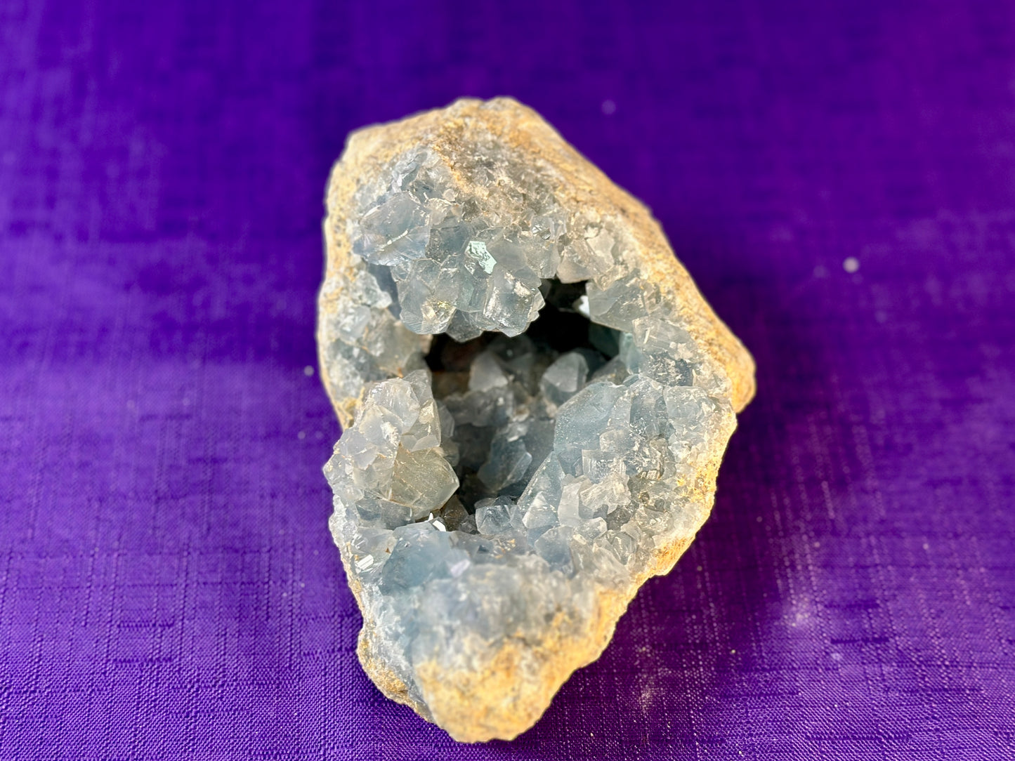Celestite Polished Cluster, Celestite Geode Free Shape w. Druse, Standing Celestite Healing Crystal