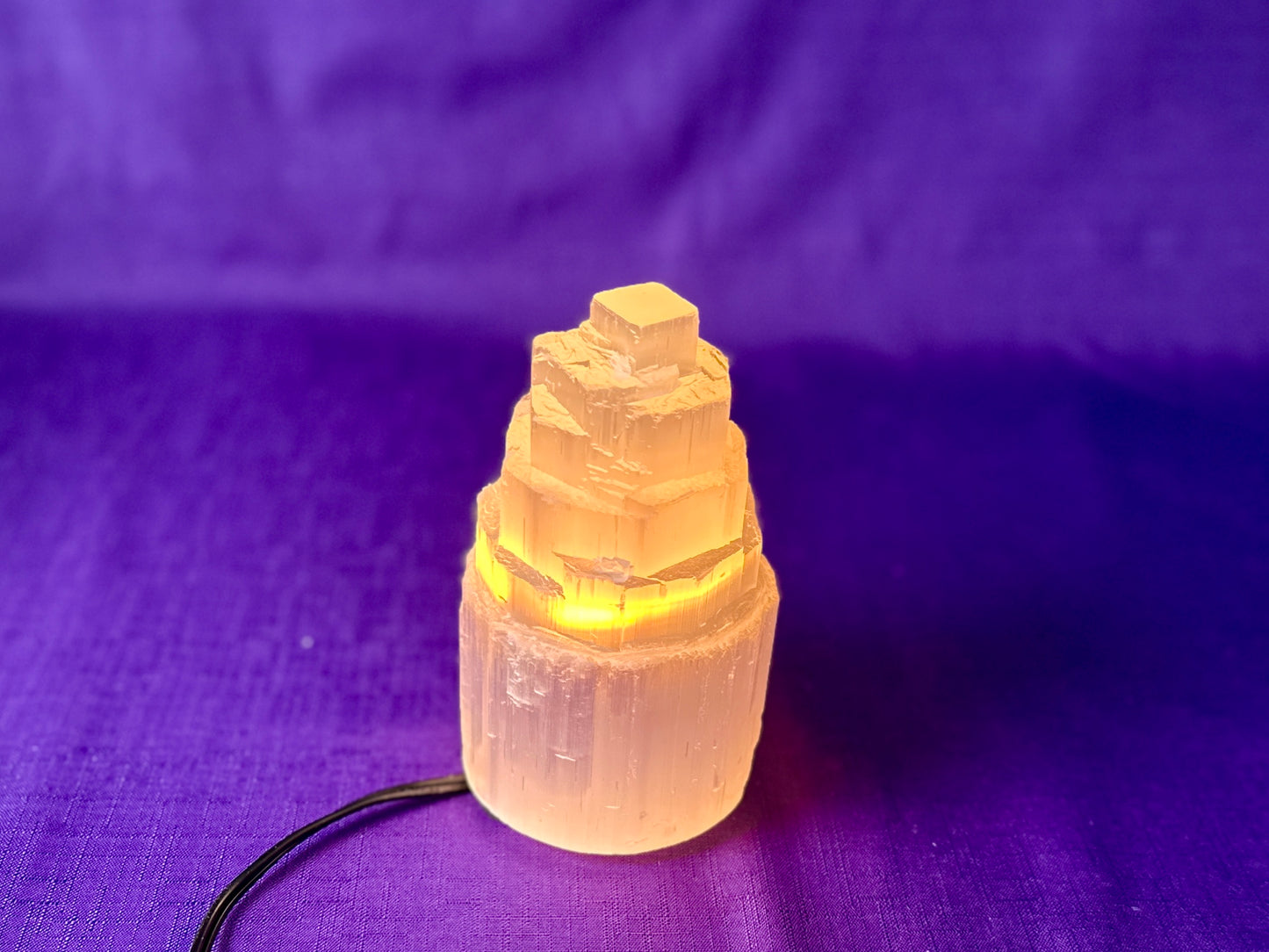 Selenite Skyscraper Lamp, 12" & 6" Tall Selenite Crystal Tower Lamps