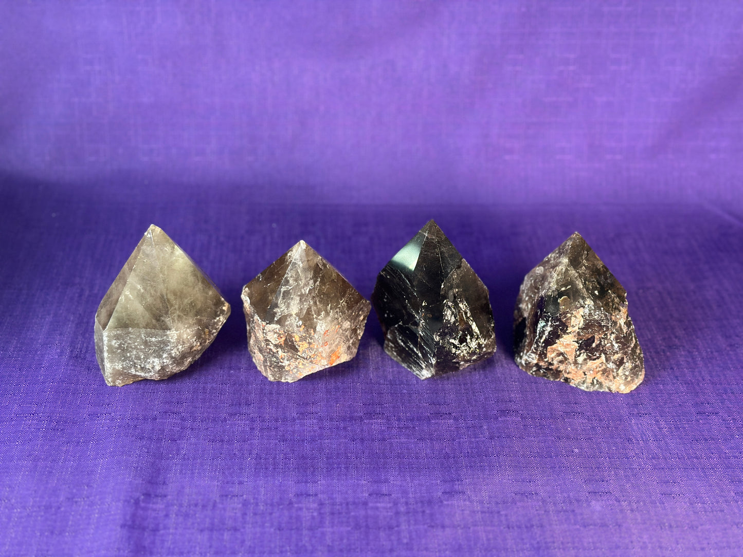 Smoky Quartz Top Polished Rough Point — Standing Smoky Quartz Crystal with Cut Base
