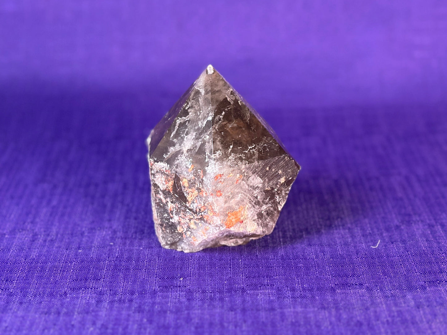 Smoky Quartz Top Polished Rough Point — Standing Smoky Quartz Crystal with Cut Base