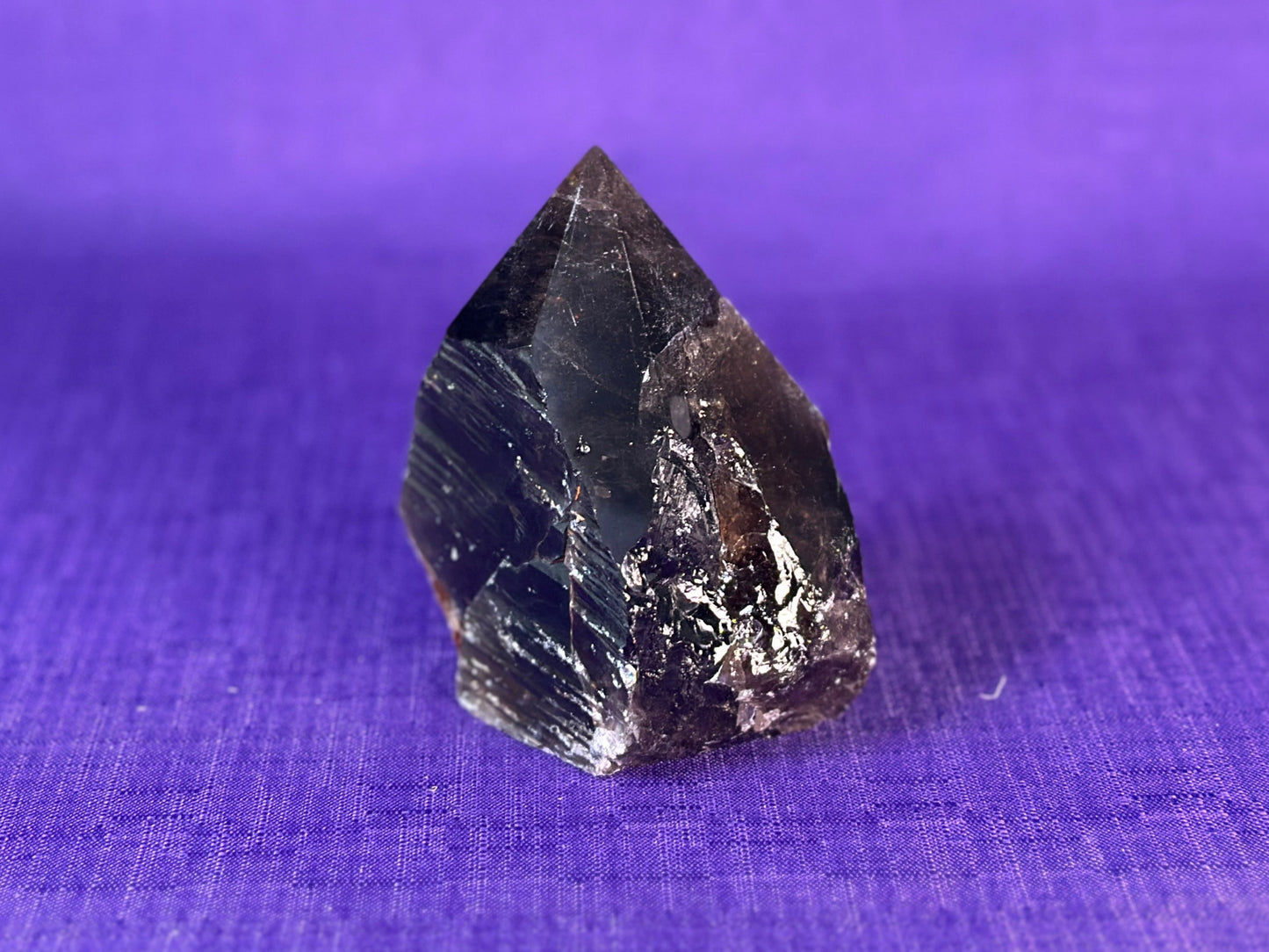 Smoky Quartz Top Polished Rough Point — Standing Smoky Quartz Crystal with Cut Base