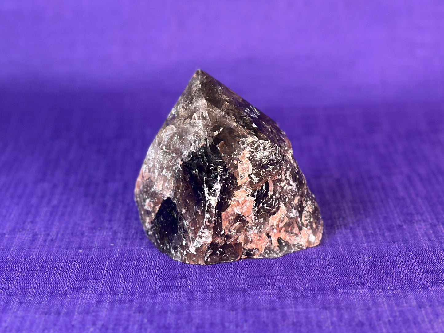 Smoky Quartz Top Polished Rough Point — Standing Smoky Quartz Crystal with Cut Base