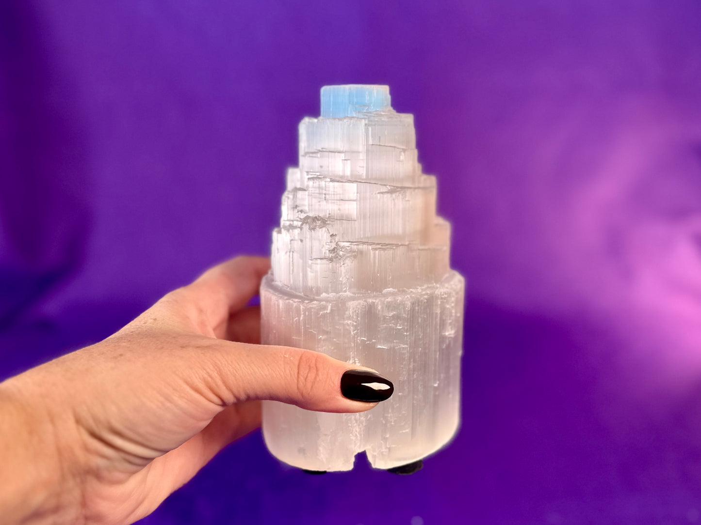 Selenite Skyscraper Lamp, 12" & 6" Tall Selenite Crystal Tower Lamps