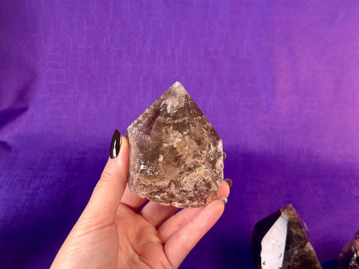 Smoky Quartz Top Polished Rough Point — Standing Smoky Quartz Crystal with Cut Base
