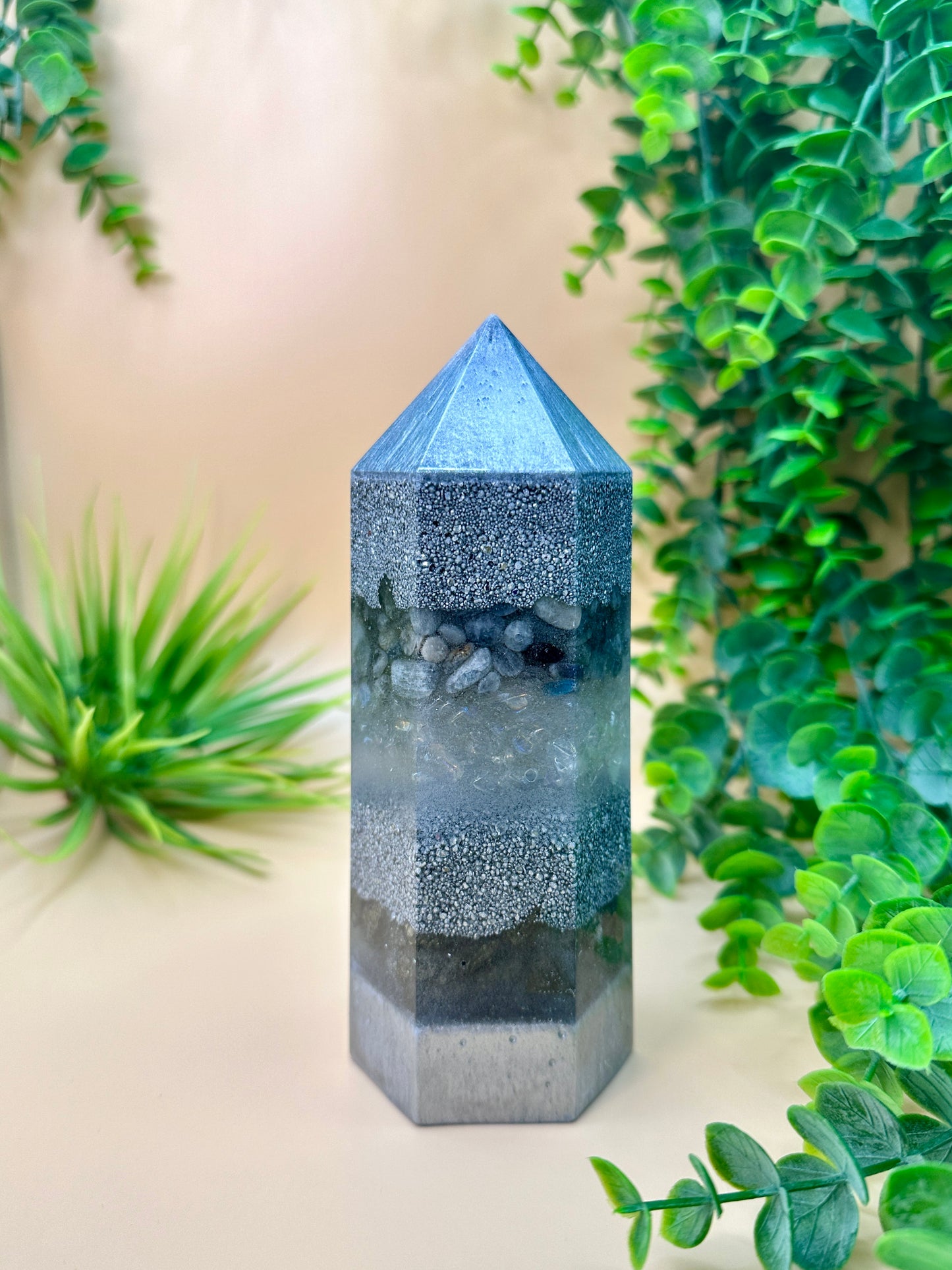 TRAVEL & HELPFUL PEOPLE - Orgonite Tower - EMF Protector - Labradorite, Aura Quartz and Pyrite with Aluminum Metals