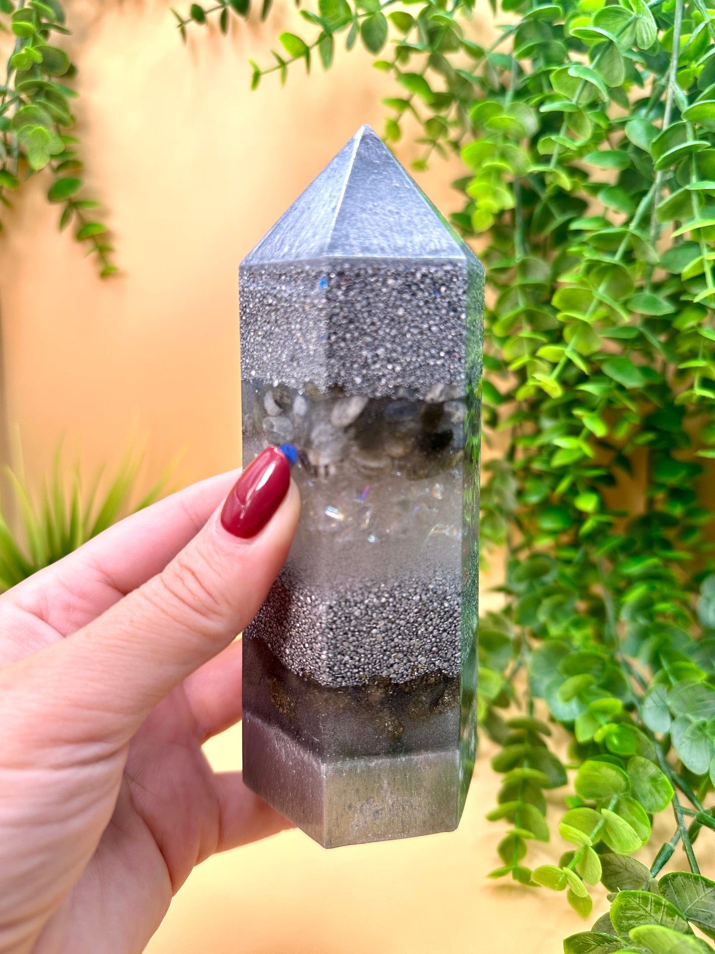 TRAVEL & HELPFUL PEOPLE - Orgonite Tower - EMF Protector - Labradorite, Aura Quartz and Pyrite with Aluminum Metals