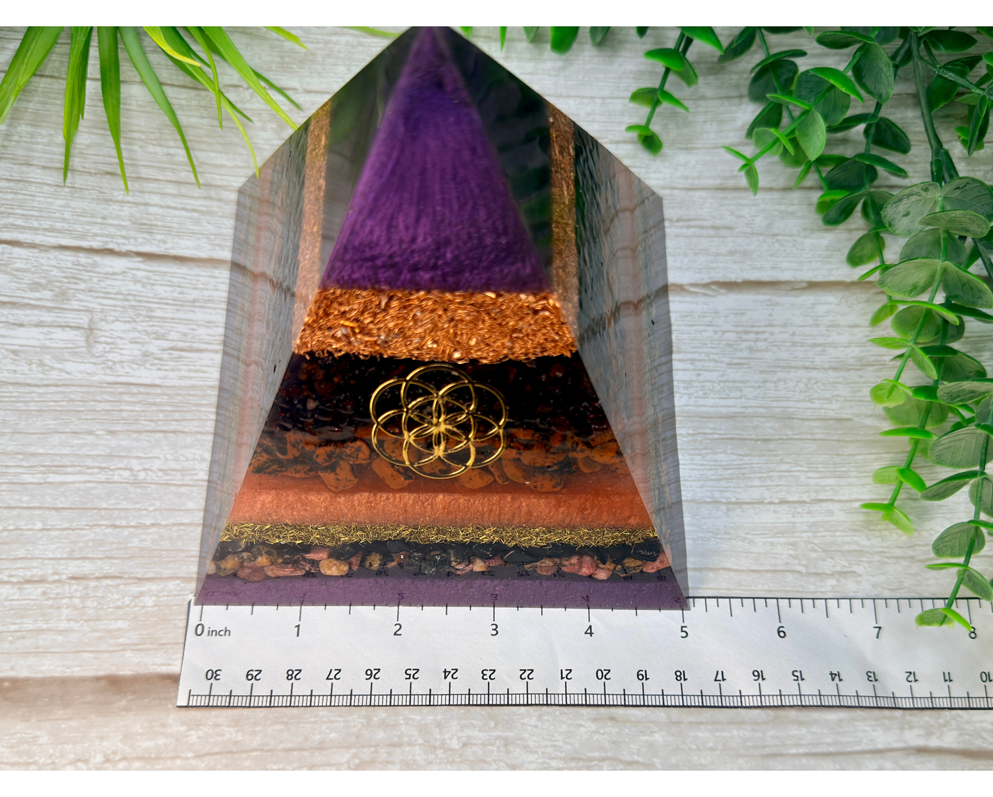 ORION - Orgonite Pyramid - EMF Protector - Garnet, Mahogany Obsidian, Shungite, Rhodonite with Copper & Brass Metals