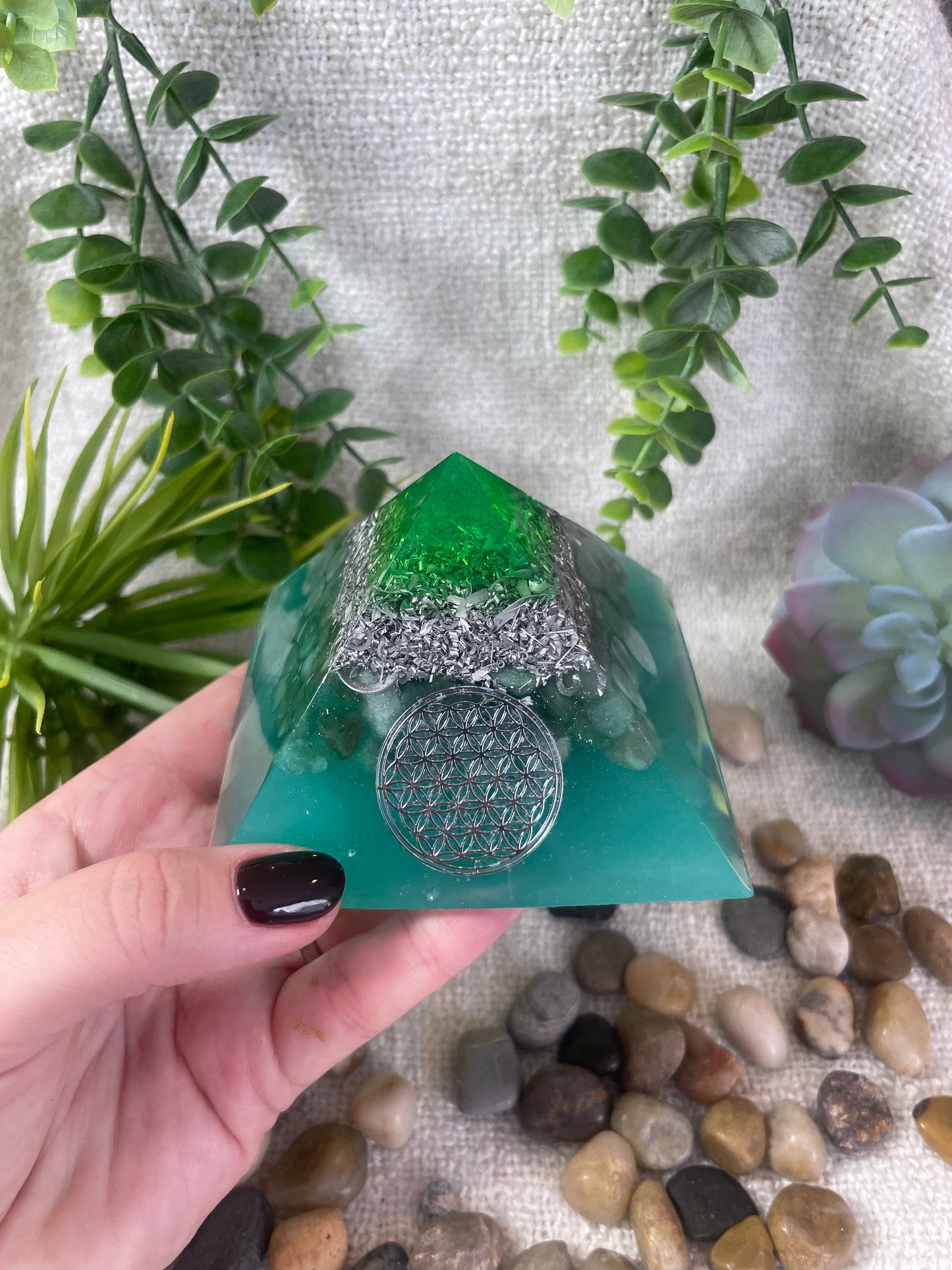 ELLEN - Orgonite Pyramid - EMF Protector - Aventurine Crystal and Aluminum Metal