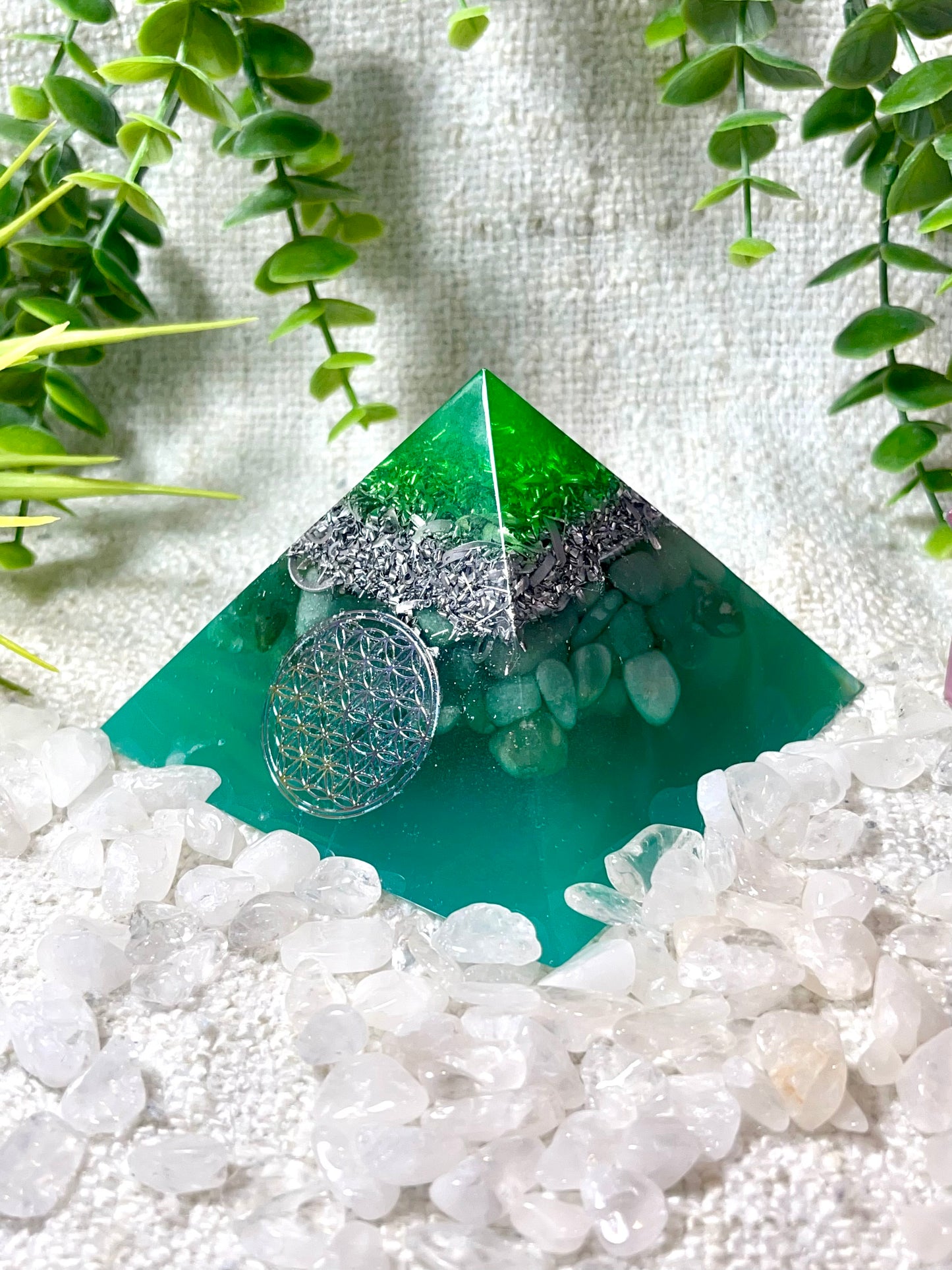 ELLEN - Orgonite Pyramid - EMF Protector - Aventurine Crystal and Aluminum Metal